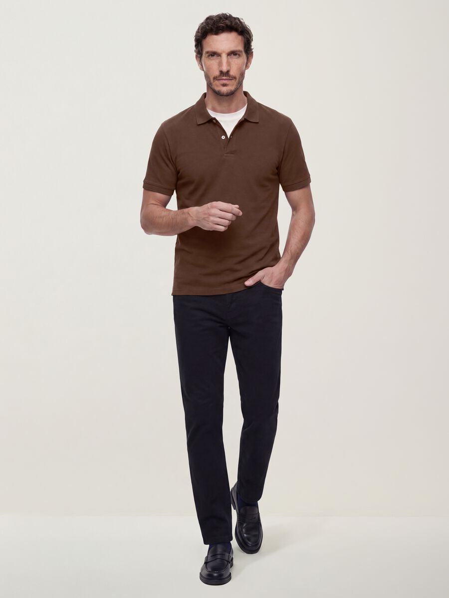 Black slim-fit stretch cotton twill trousers_0