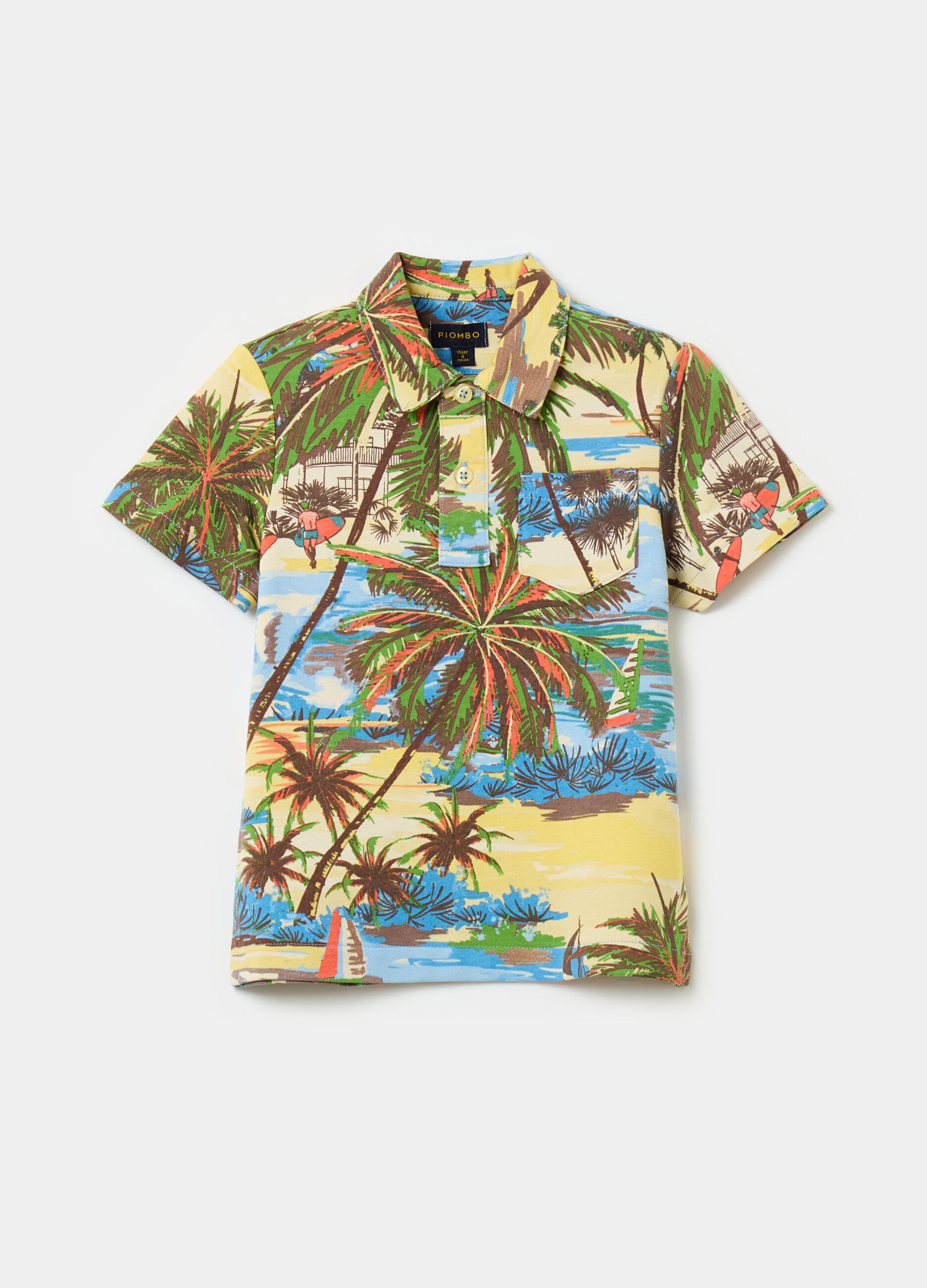 Cotton polo shirt with landscape print
