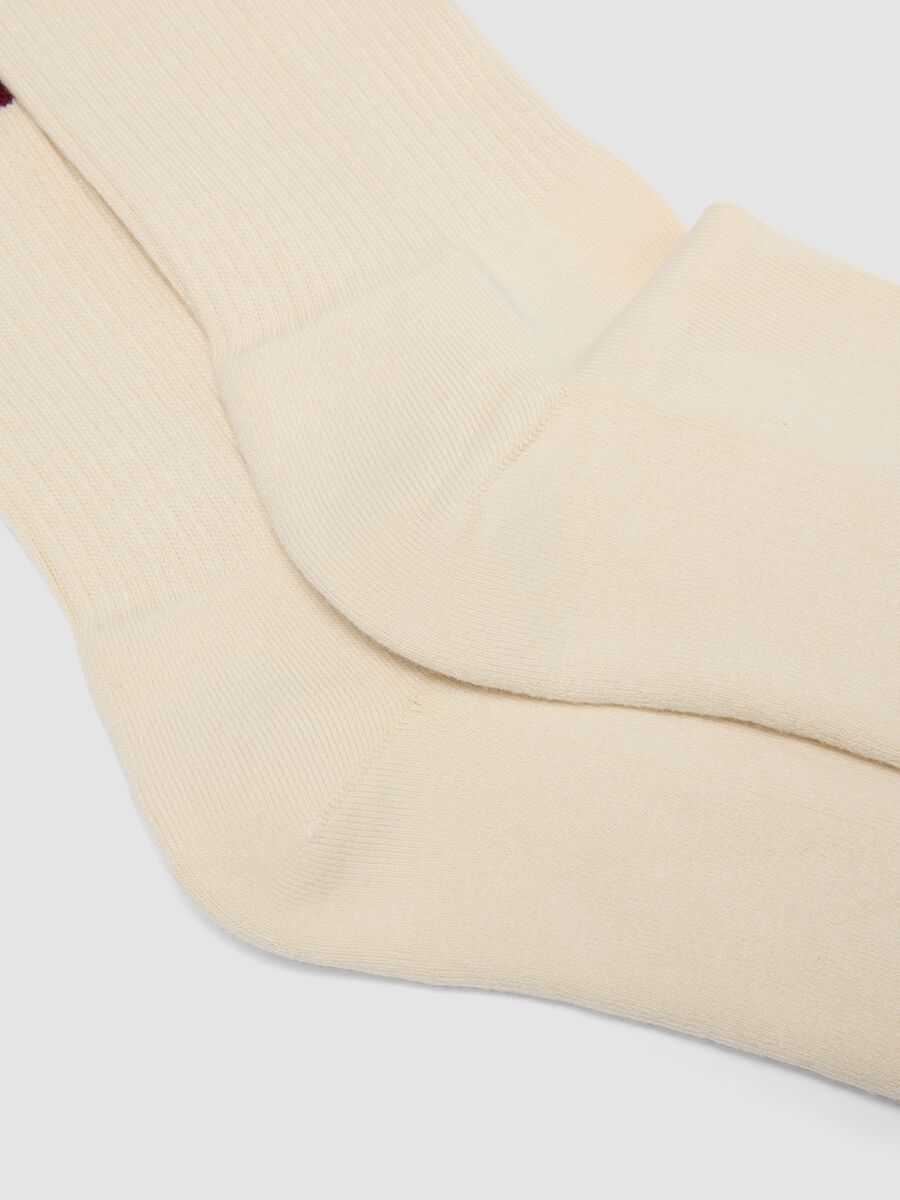 White Stretch Cotton Blend Tennis Socks with Stripes_2