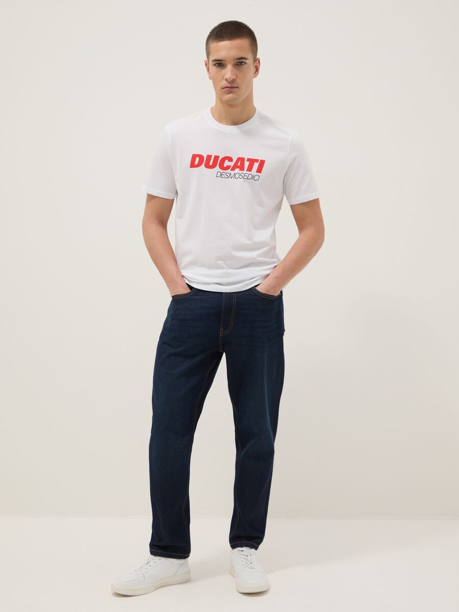 White pure cotton regular fit T-shirt with Ducati print_1