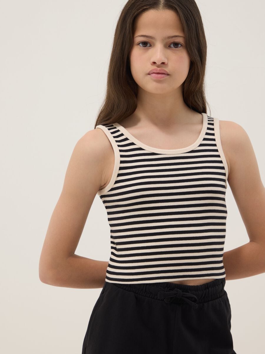 Girls&rsquo; black and beige fitted stretch-cotton set_2