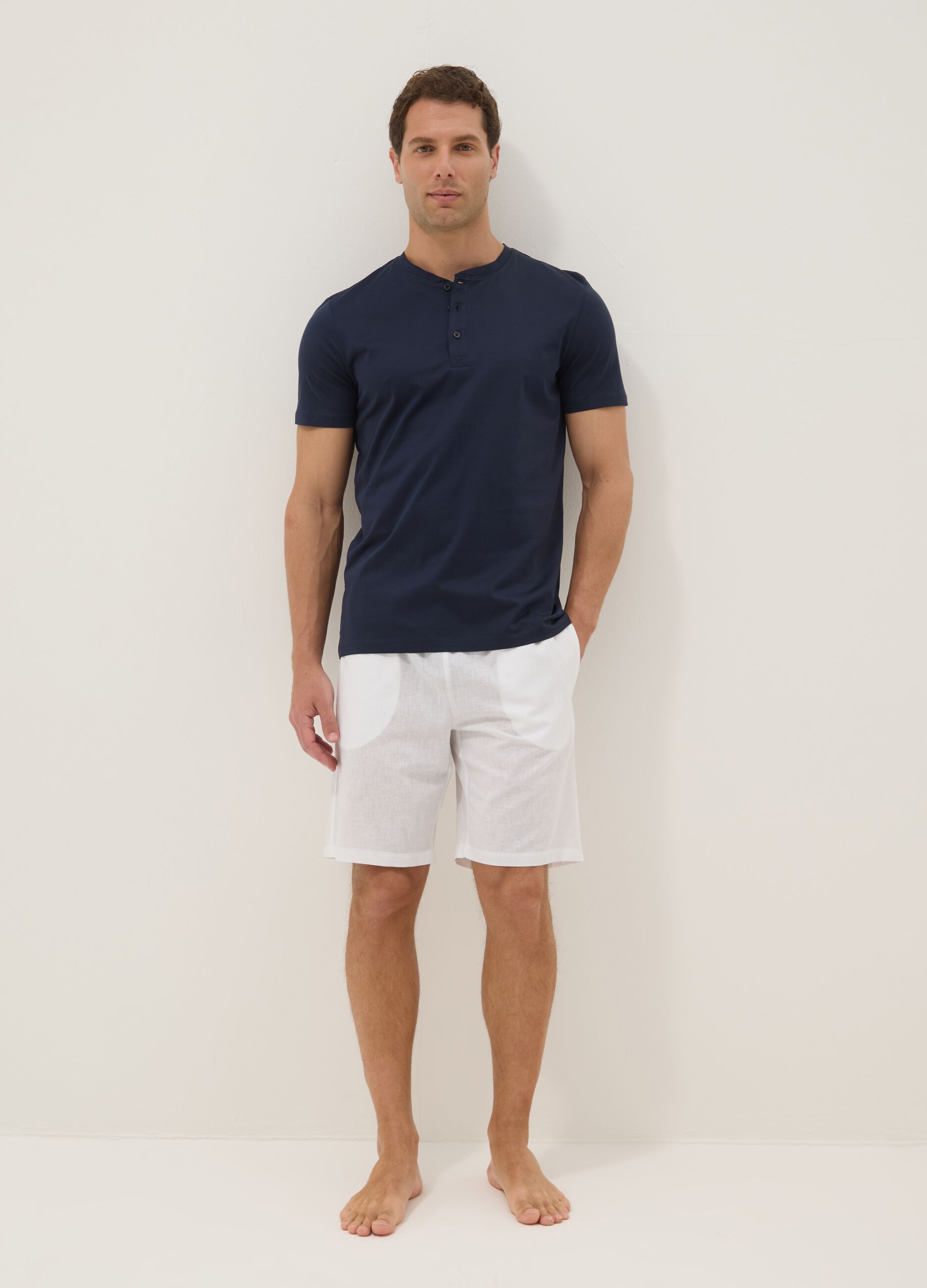Blue pure cotton regular-fit T-shirt