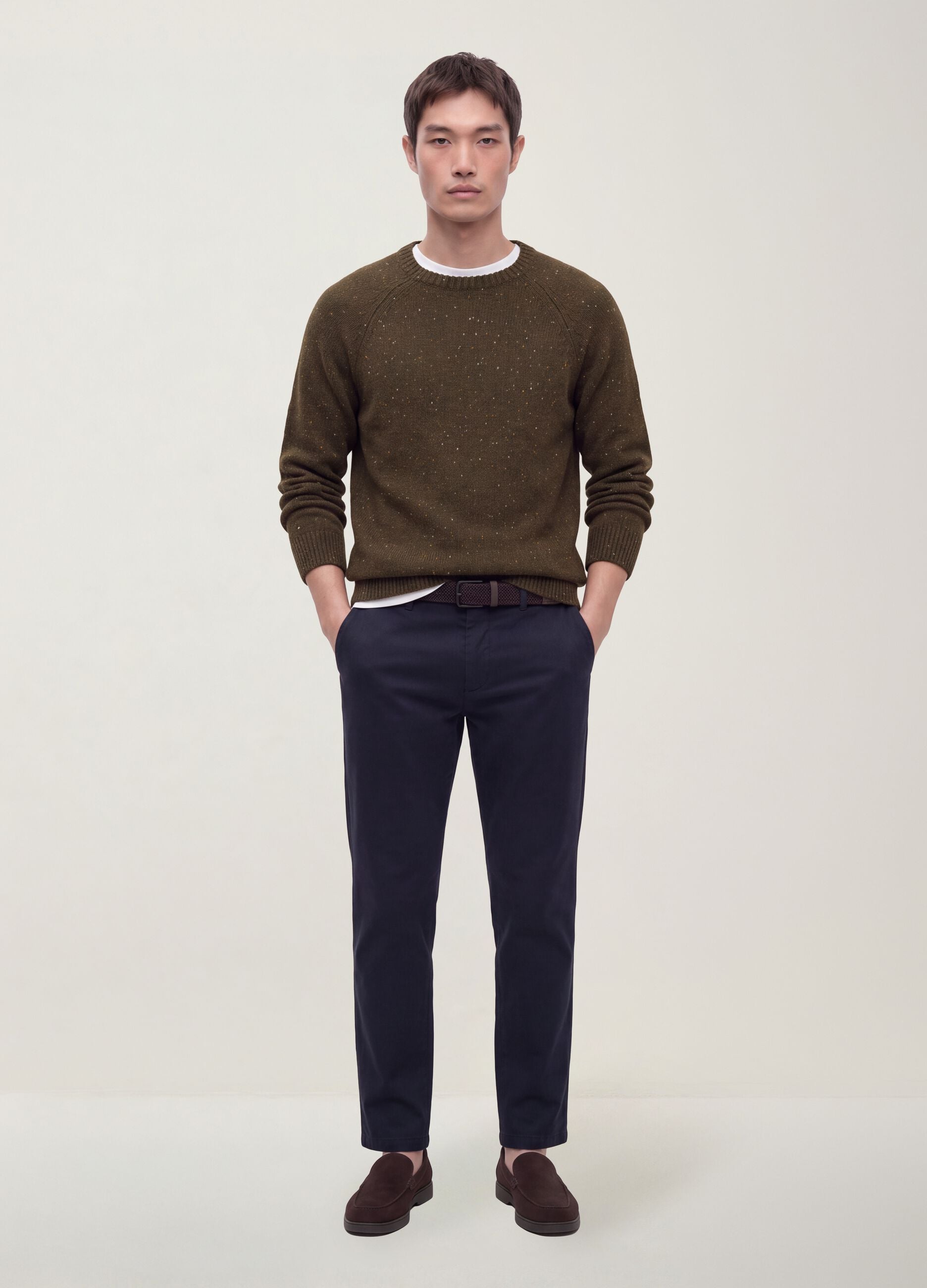 Maglione verde in misto cotone e lana girocollo