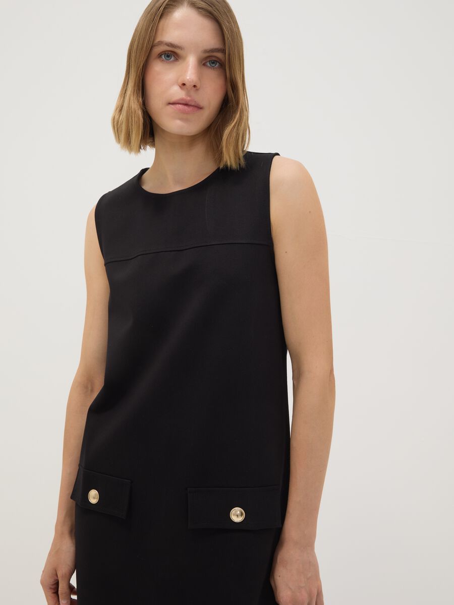 Abito smanicato nero in punto Milano di viscosa elasticizzata straight fit_2