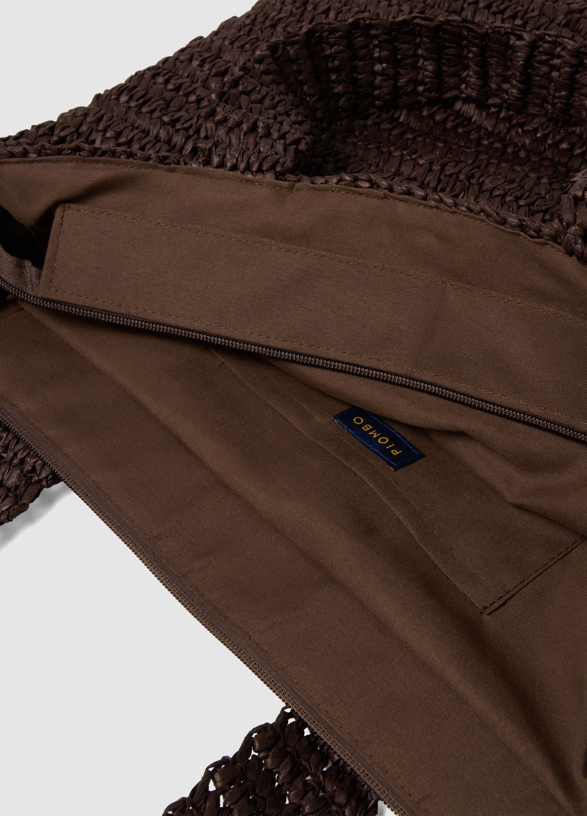 Brown woven paper fabric bag with internal pocket