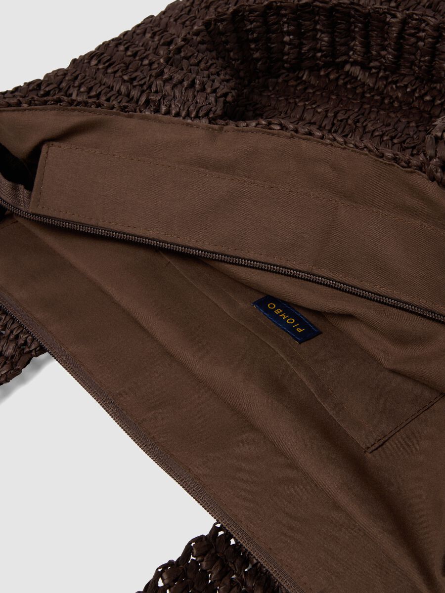 Brown woven paper fabric bag with internal pocket_2