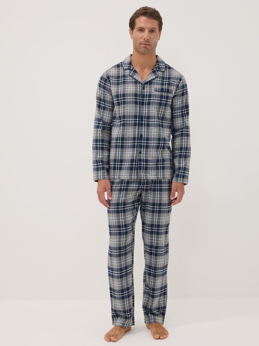 Grey and blue flannel pyjamas in pure organic cotton, regular fit_0