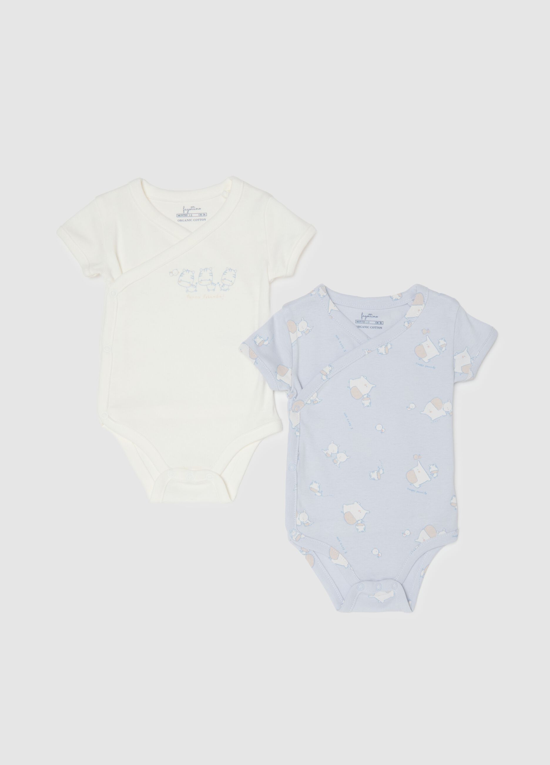 Pack duplo de bodies multicolor em puro algod&atilde;o com mangas curtas para beb&eacute;s