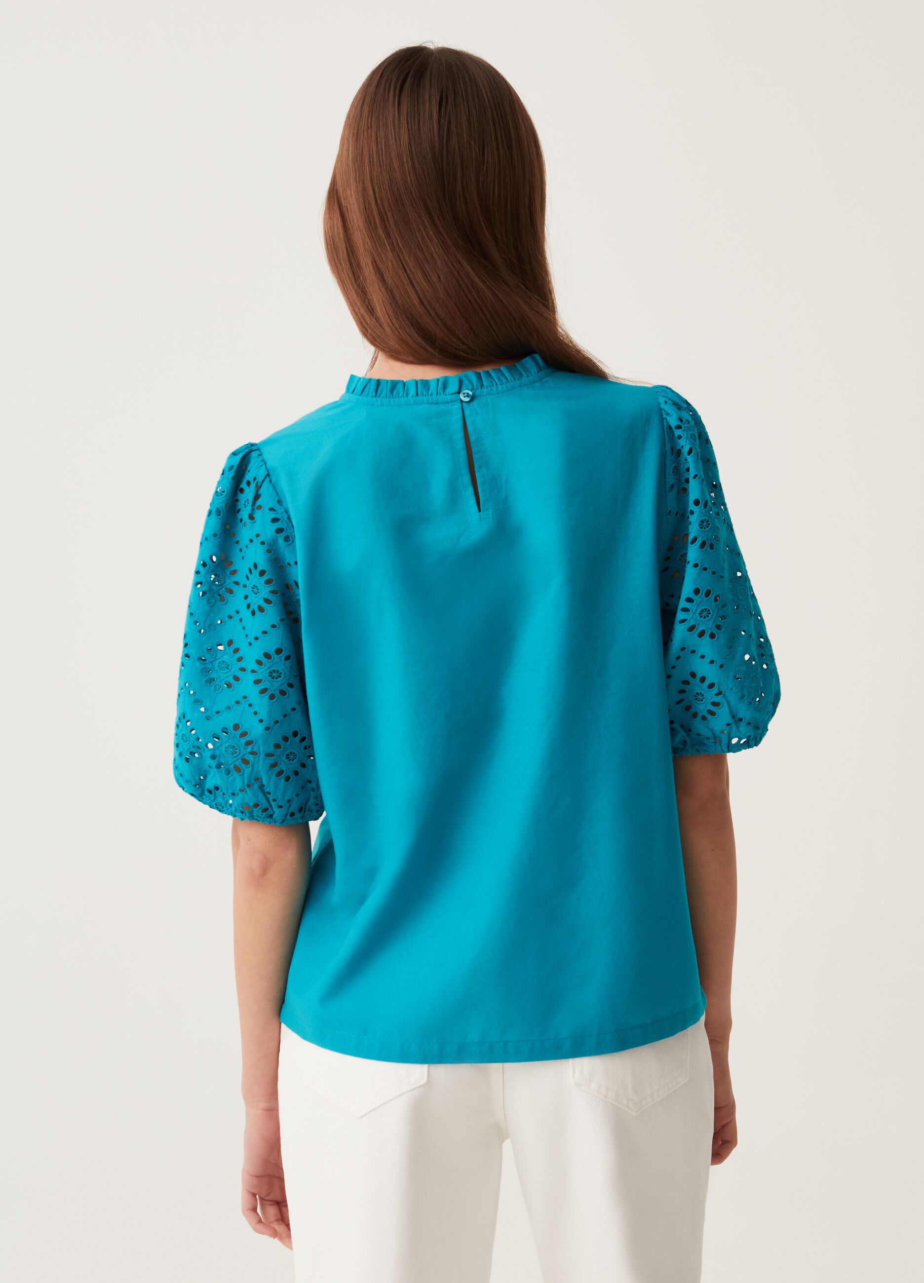 Blouse with broderie anglaise sleeves
