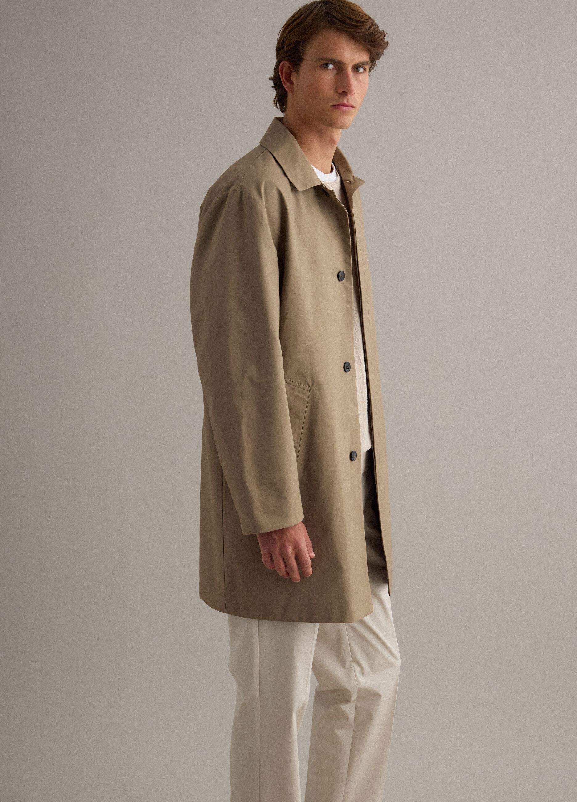 Beige regular fit trench coat with button closure