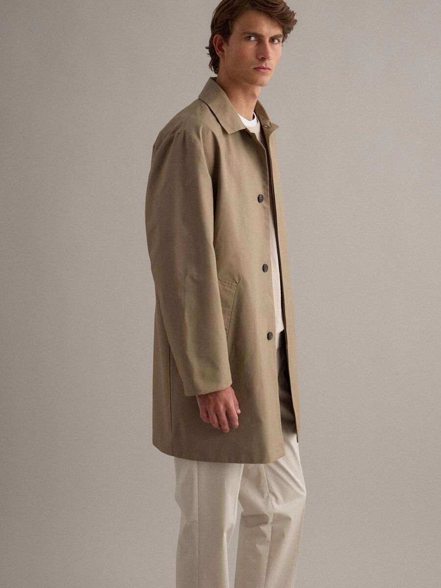 Beige regular fit trench coat with button closure_4