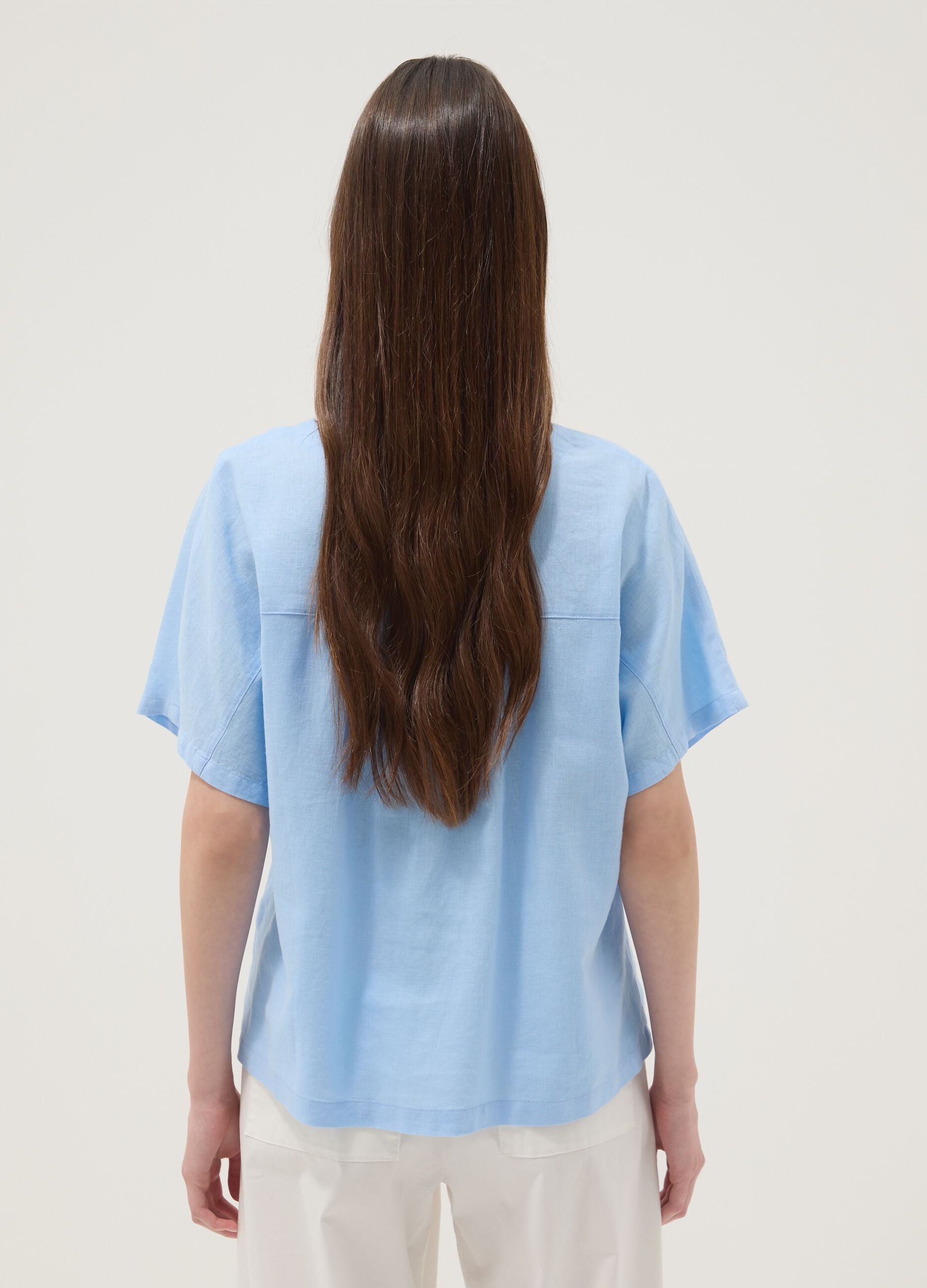 Light blue linen and viscose-blend blouse, regular fit