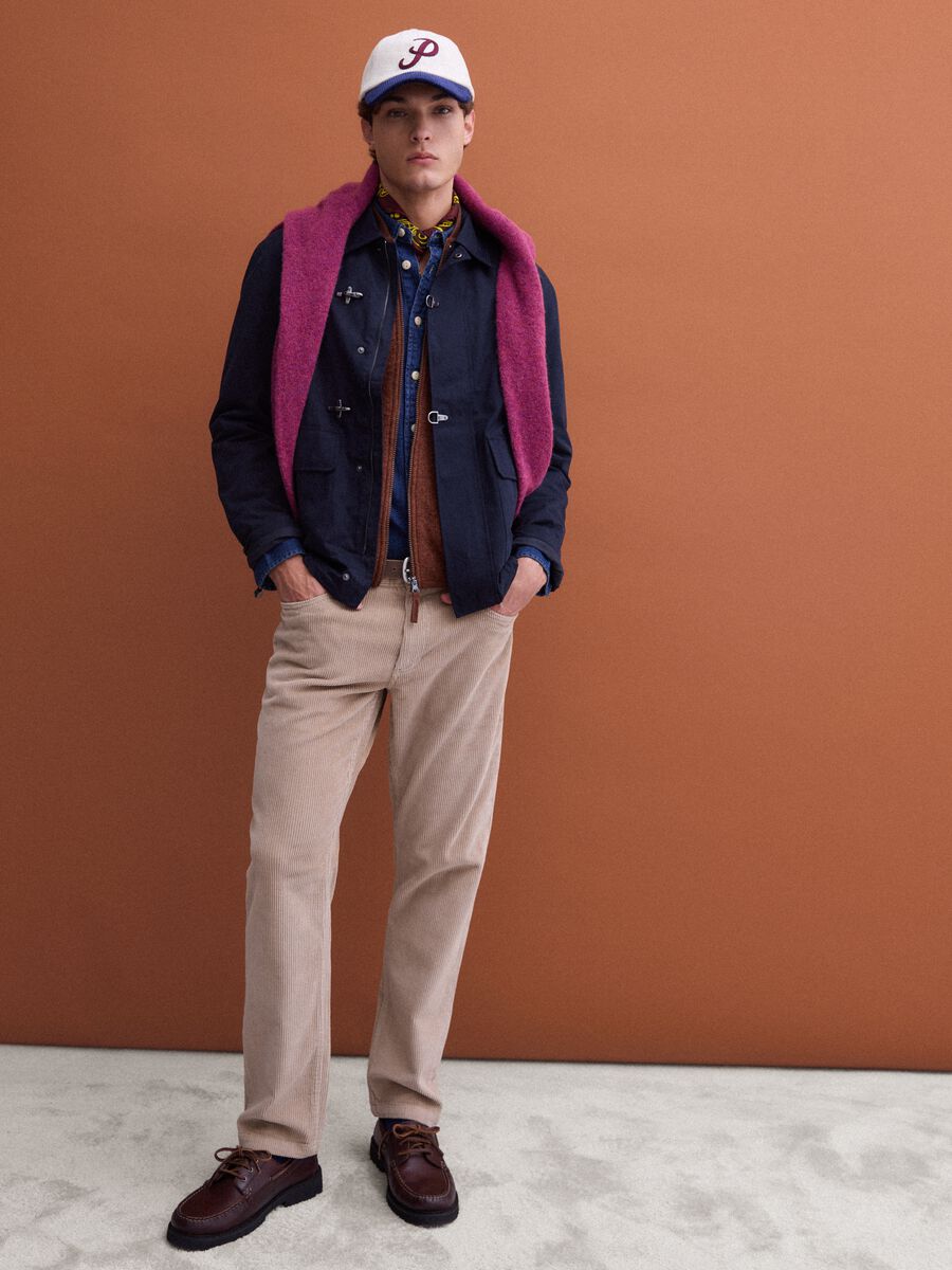 Beige regular-fit stretch cotton corduroy trousers_0