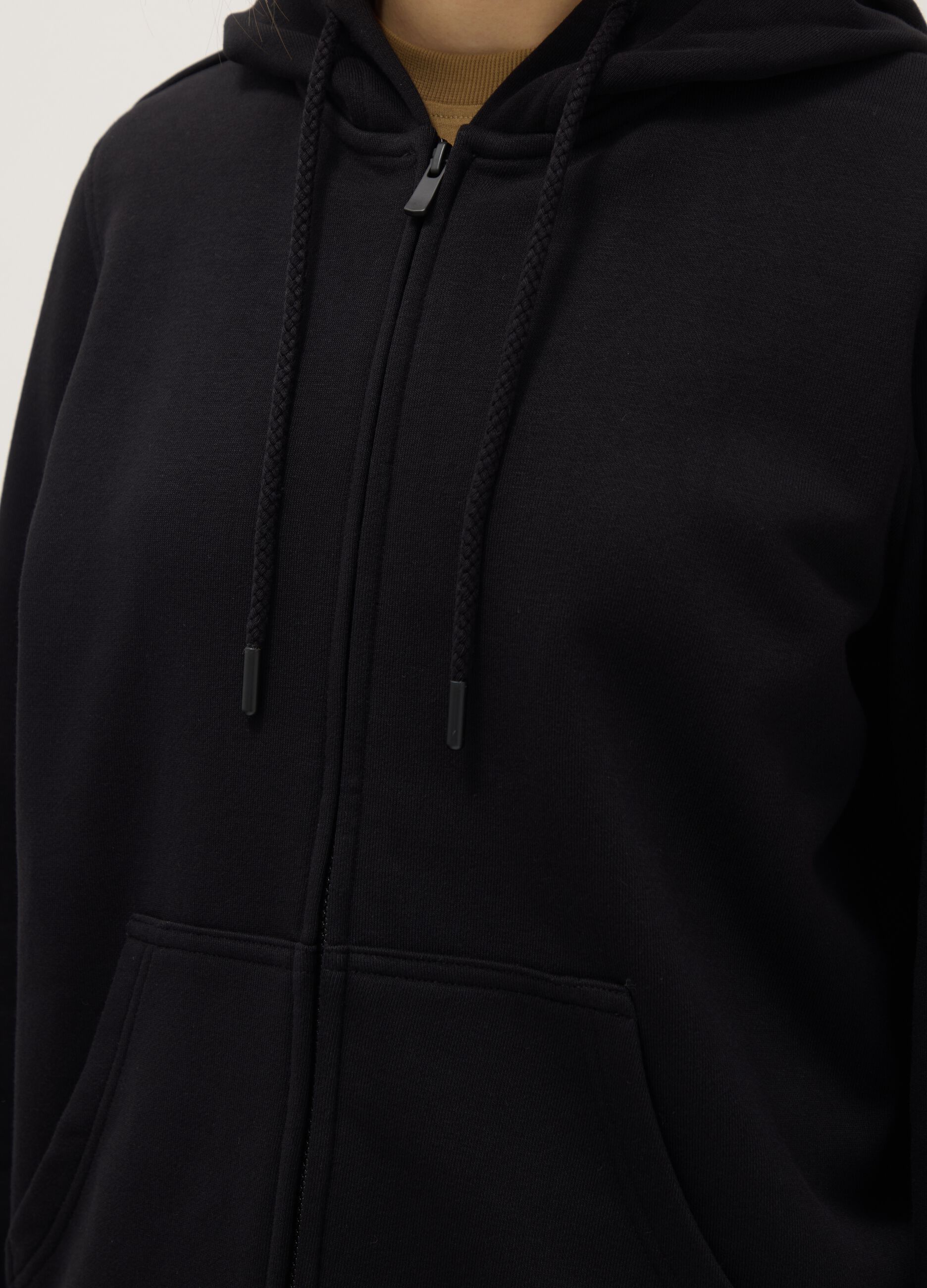Black cotton blend hoodie regular fit with zip