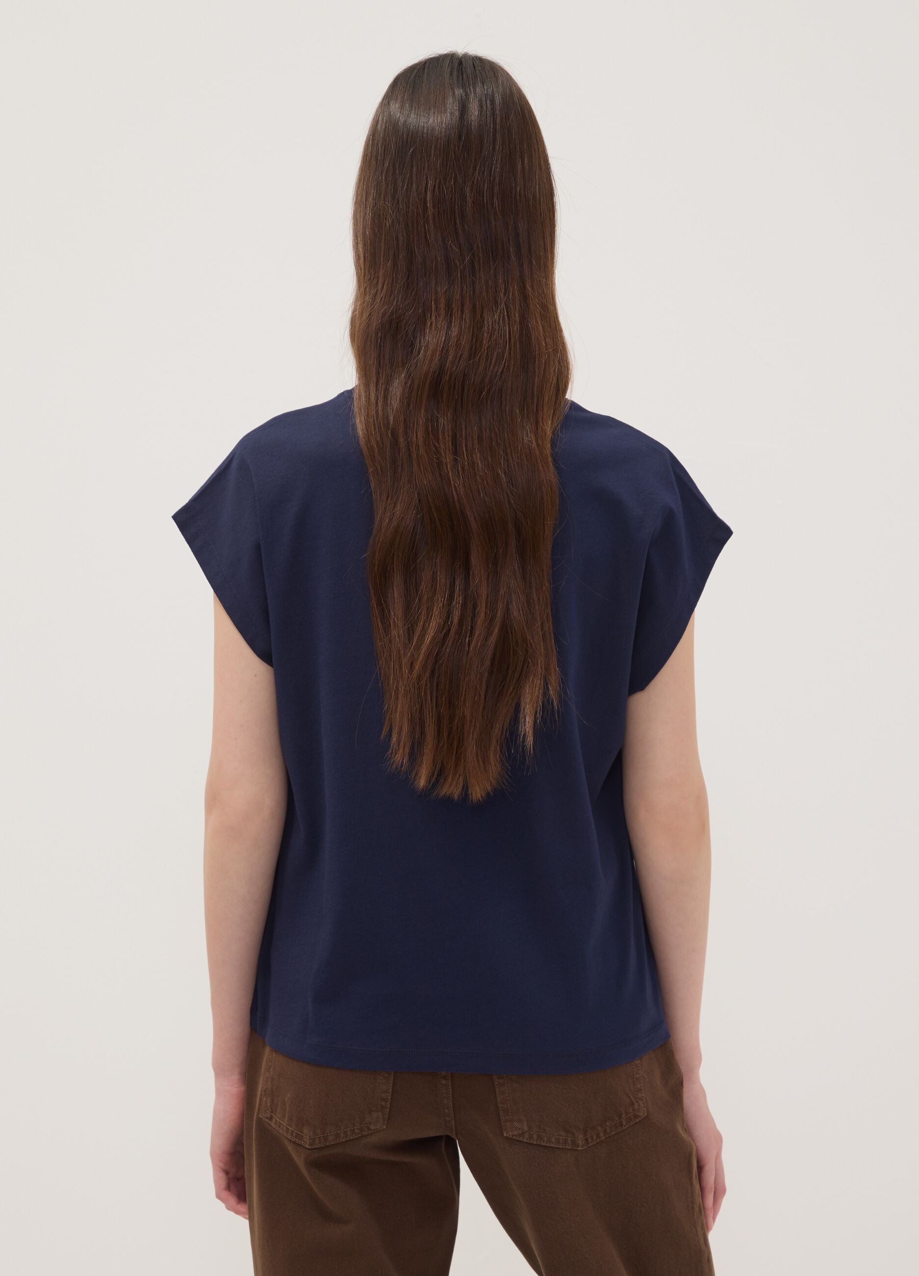Blue pure cotton short-sleeve regular fit T-shirt