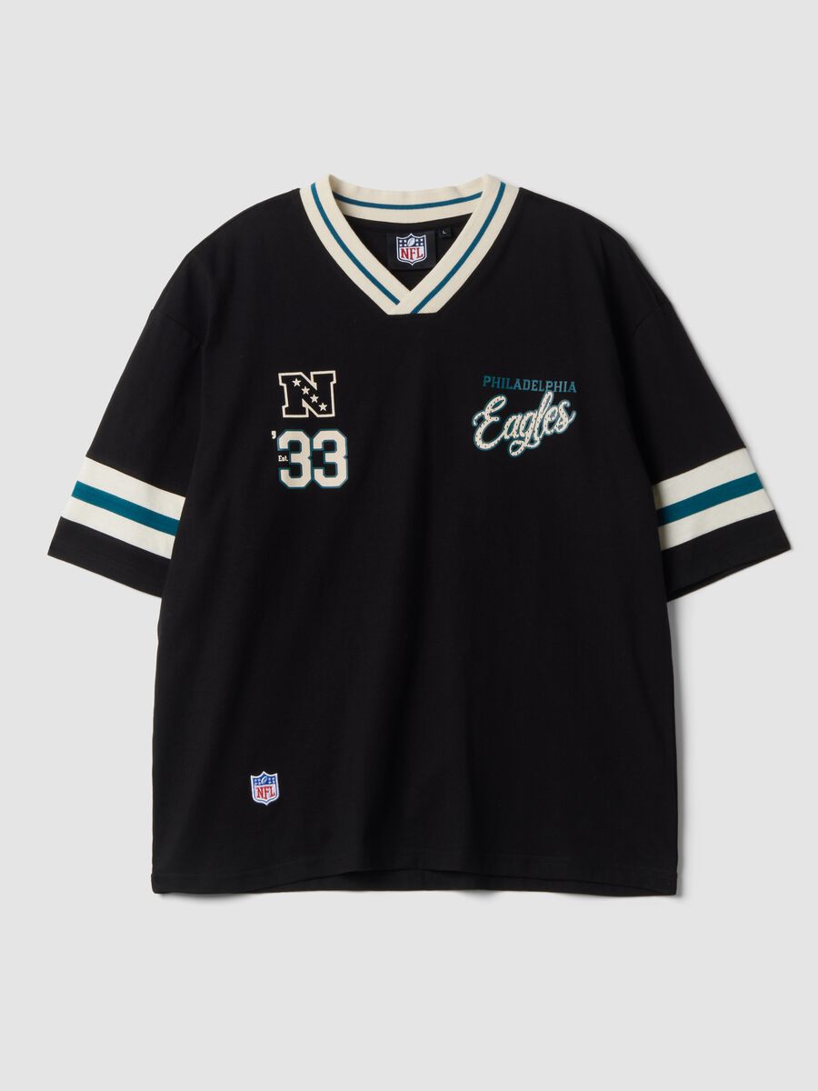T-shirt nera in puro cotone a tema Philadelphia Eagles relaxed fit_0