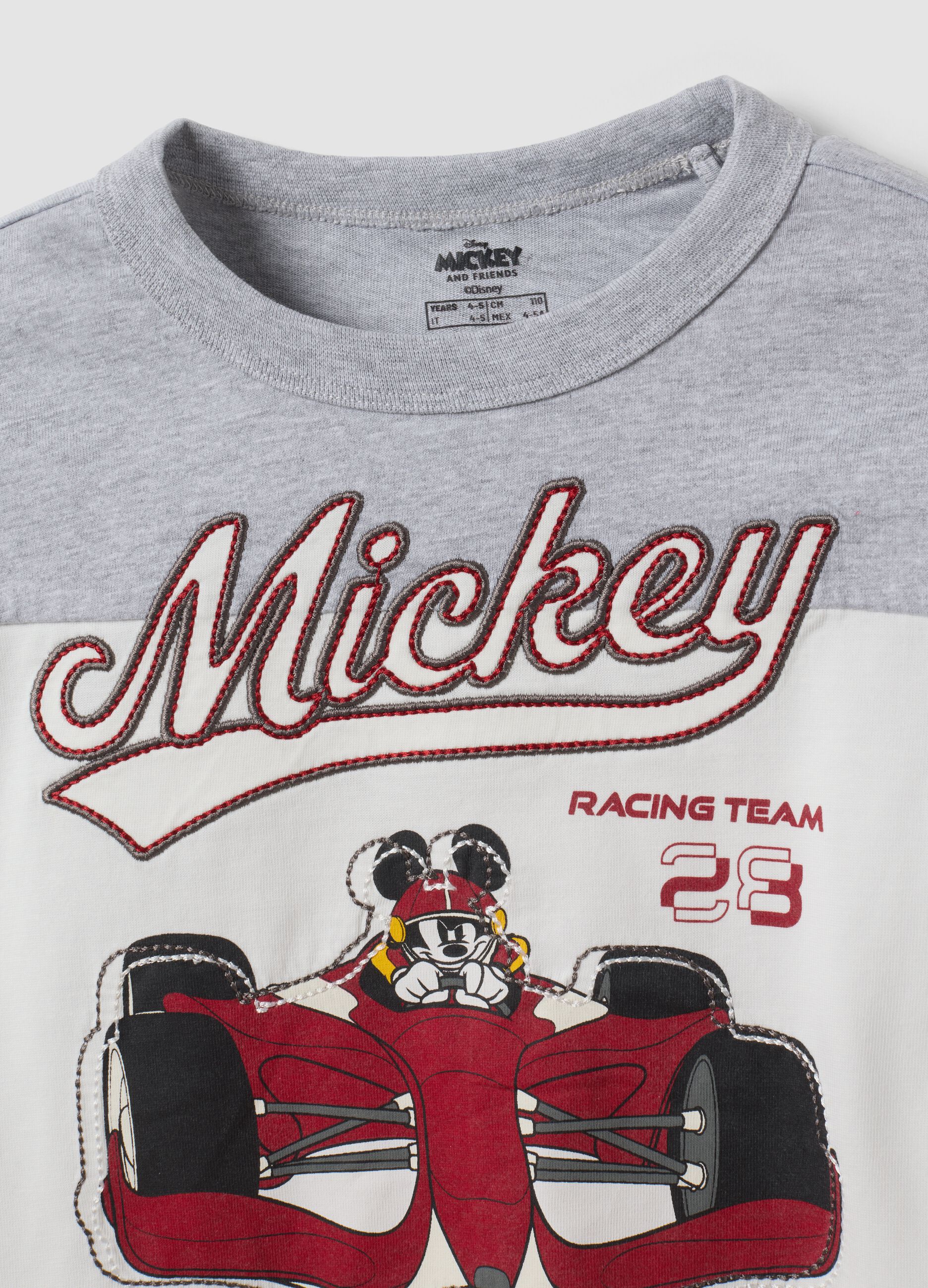 Grey pure cotton crew-neck T-shirt with Mickey print for boys