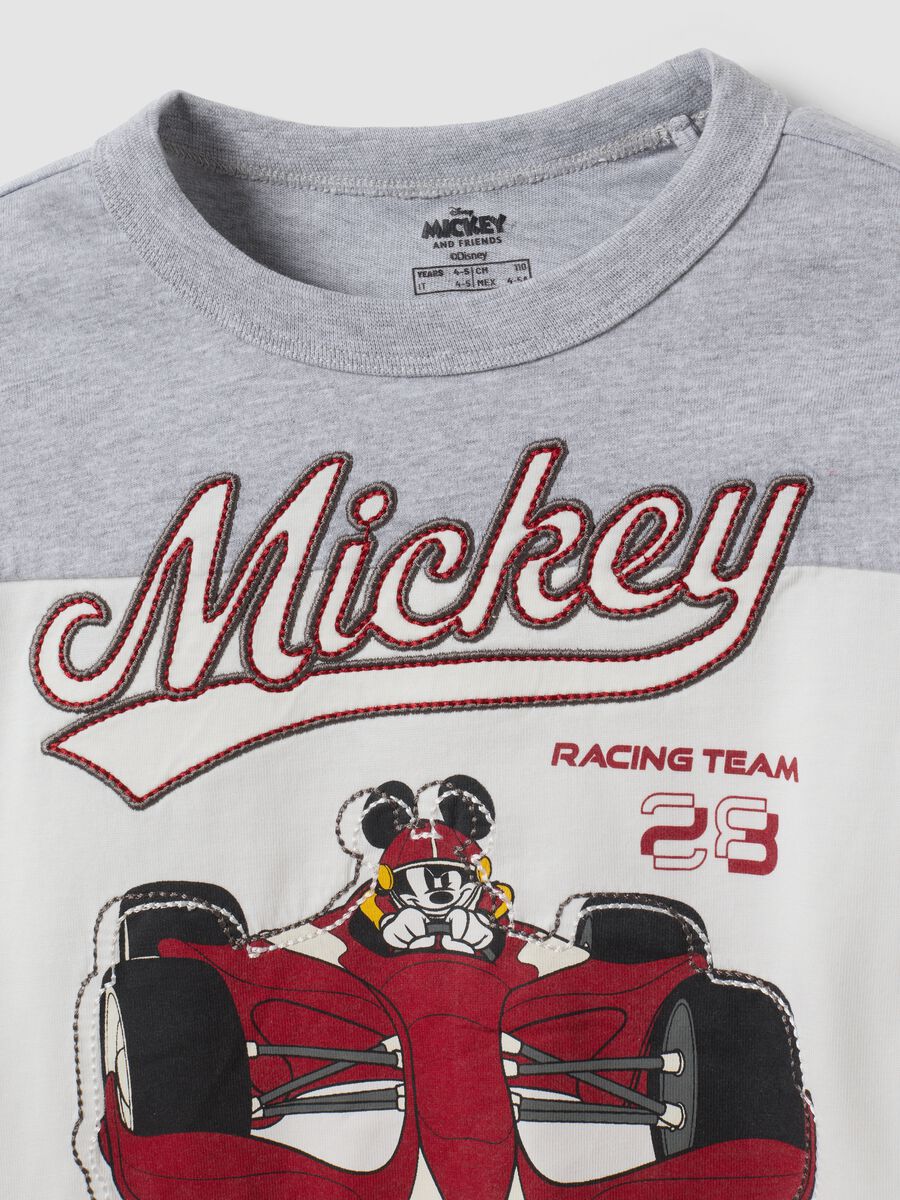 Grey pure cotton crew-neck T-shirt with Mickey print for boys_2