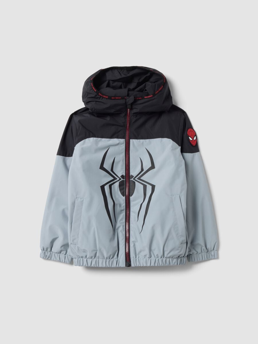 Graue Jungenjacke mit Kapuze und Spider-Man-Prints_0
