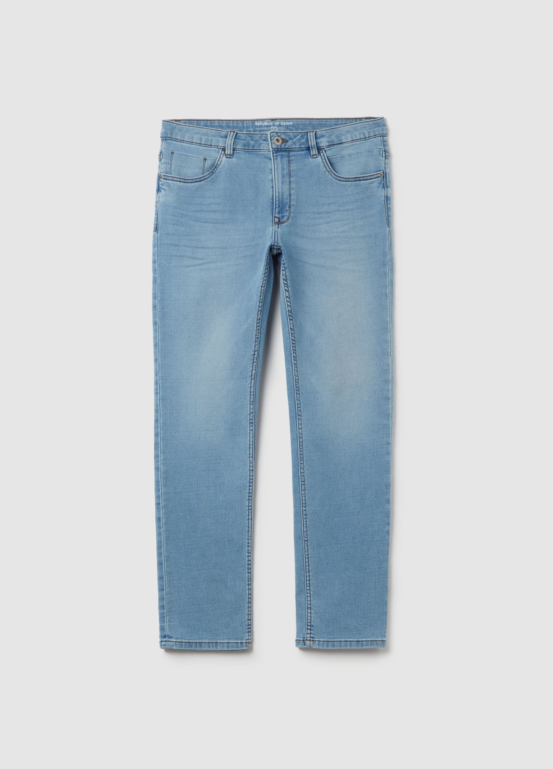 Slim-fit jeans with discolouring