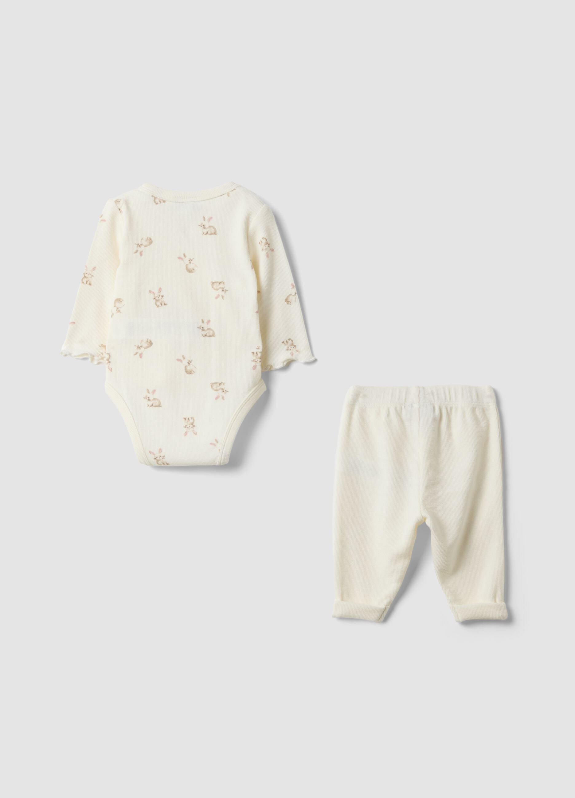 Weisses Set aus Bio-Baumwolle mit Wickelbody f&uuml;r Baby M&auml;dchen