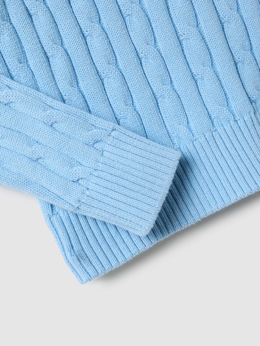 Blue pure cotton regular fit sweater with cable knit_5