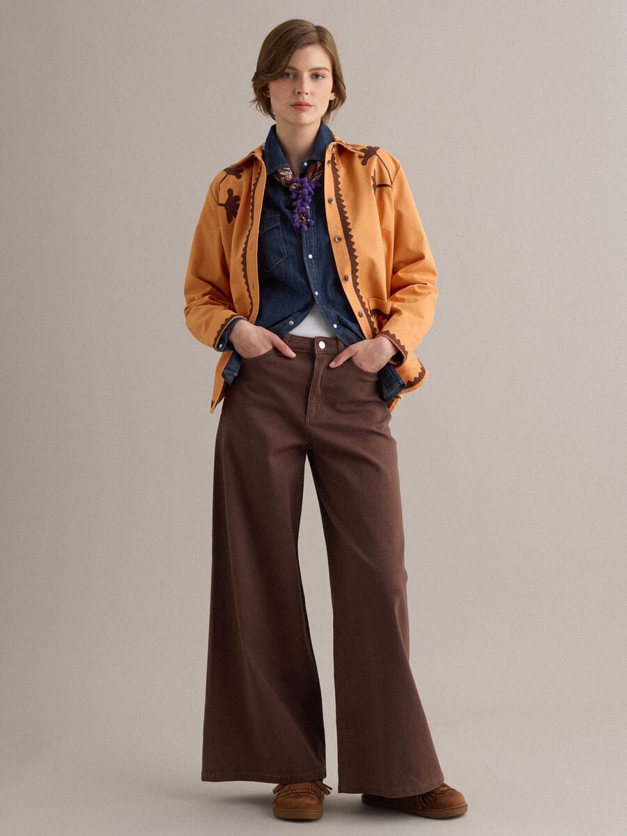 Orange Jacke aus reiner Baumwolle mit Kontraststickerei_1