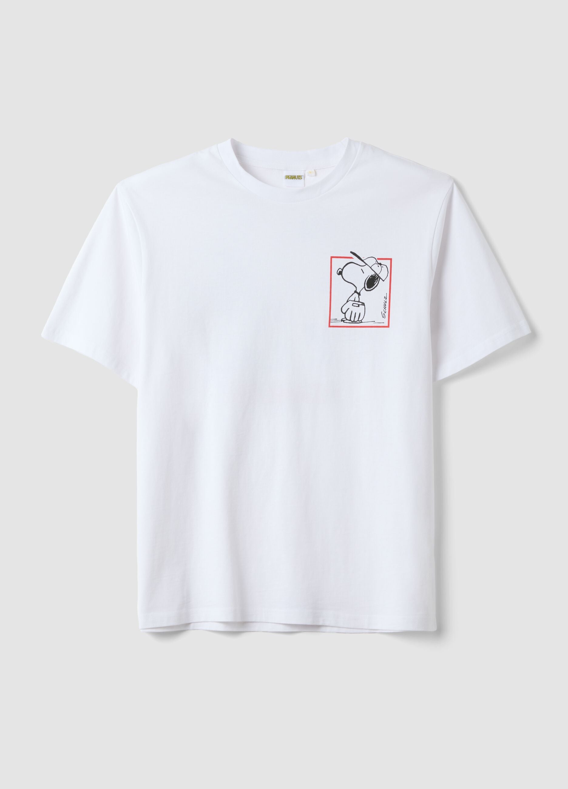 White pure cotton Peanuts print T-shirt, relaxed fit