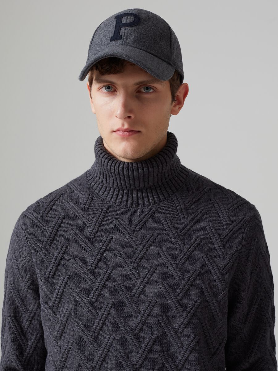 Turtle-neck herringbone pullover_0