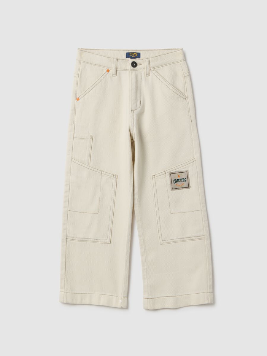 Beige cotton trousers for children_0