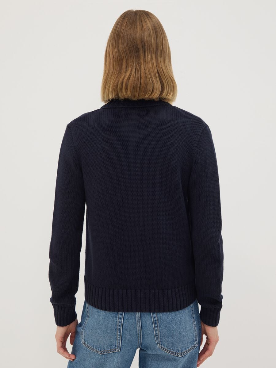 Navy pure cotton crew-neck cardigan with buttons, regular fit_3