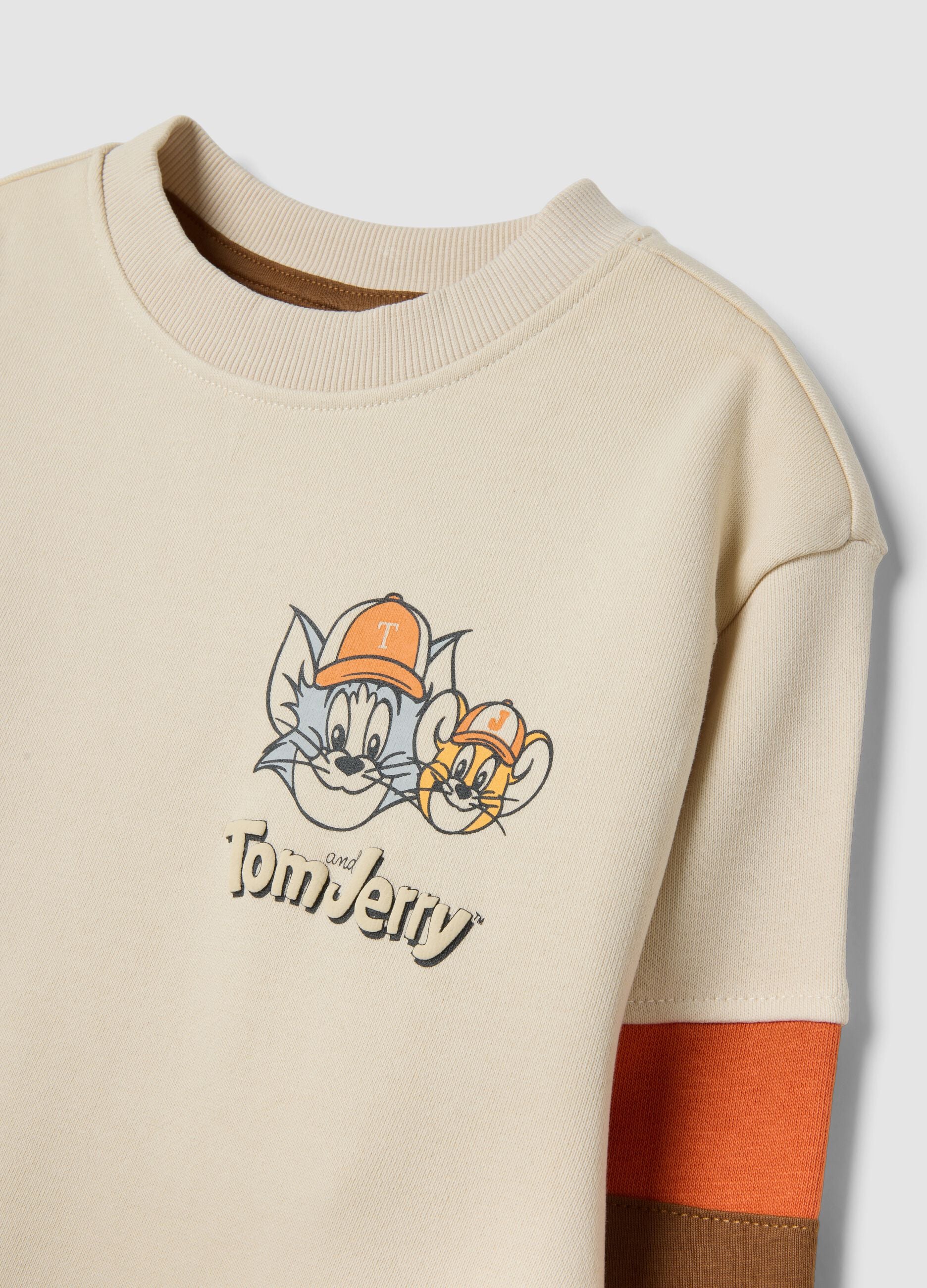 Tuta jogging sabbia in misto cotone con felpa girocollo e stampa Tom & Jerry