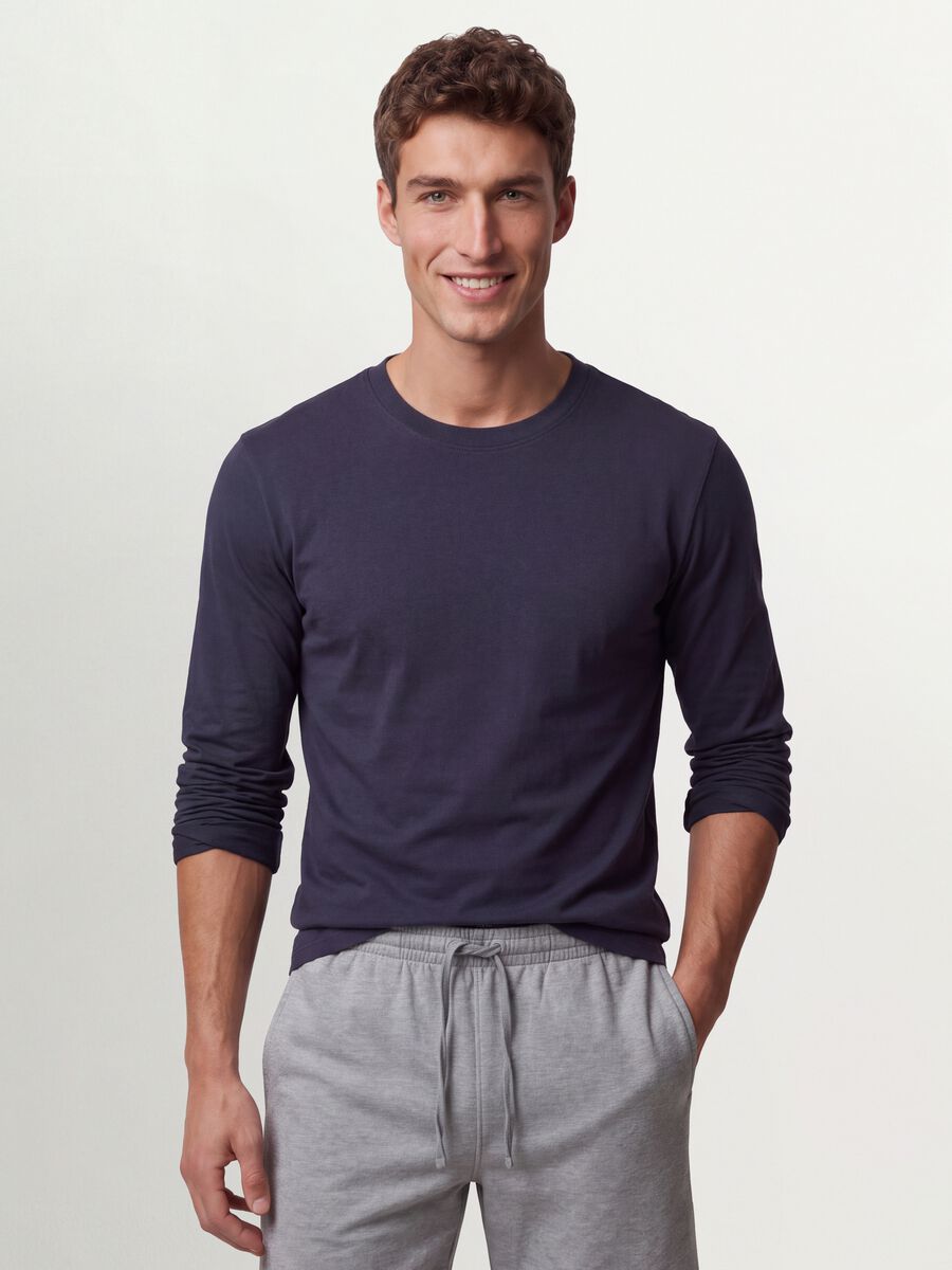 Grey long-sleeve crew-neck T-shirt in pure organic cotton_0