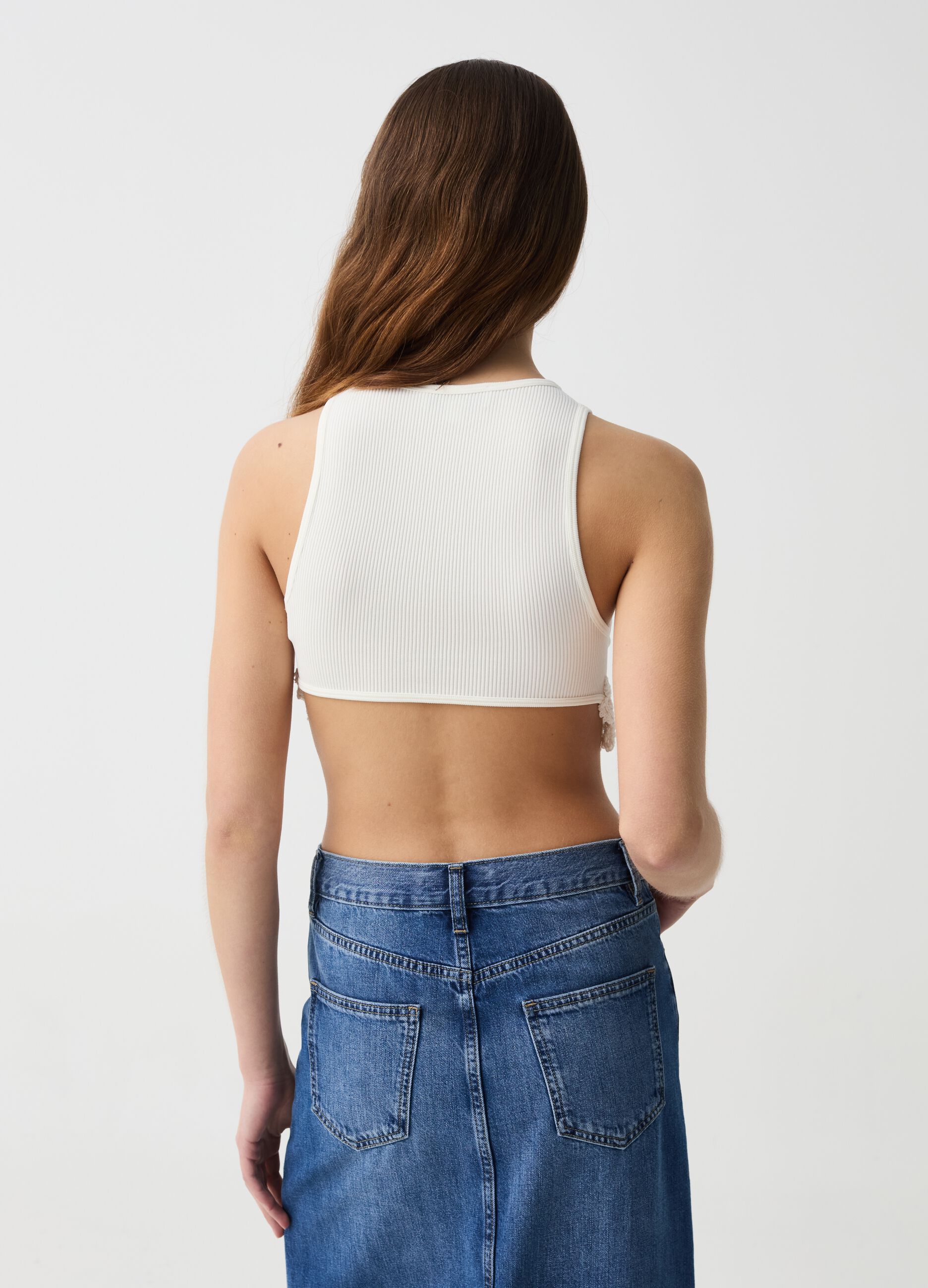 Ribbed crop top with crochet insert