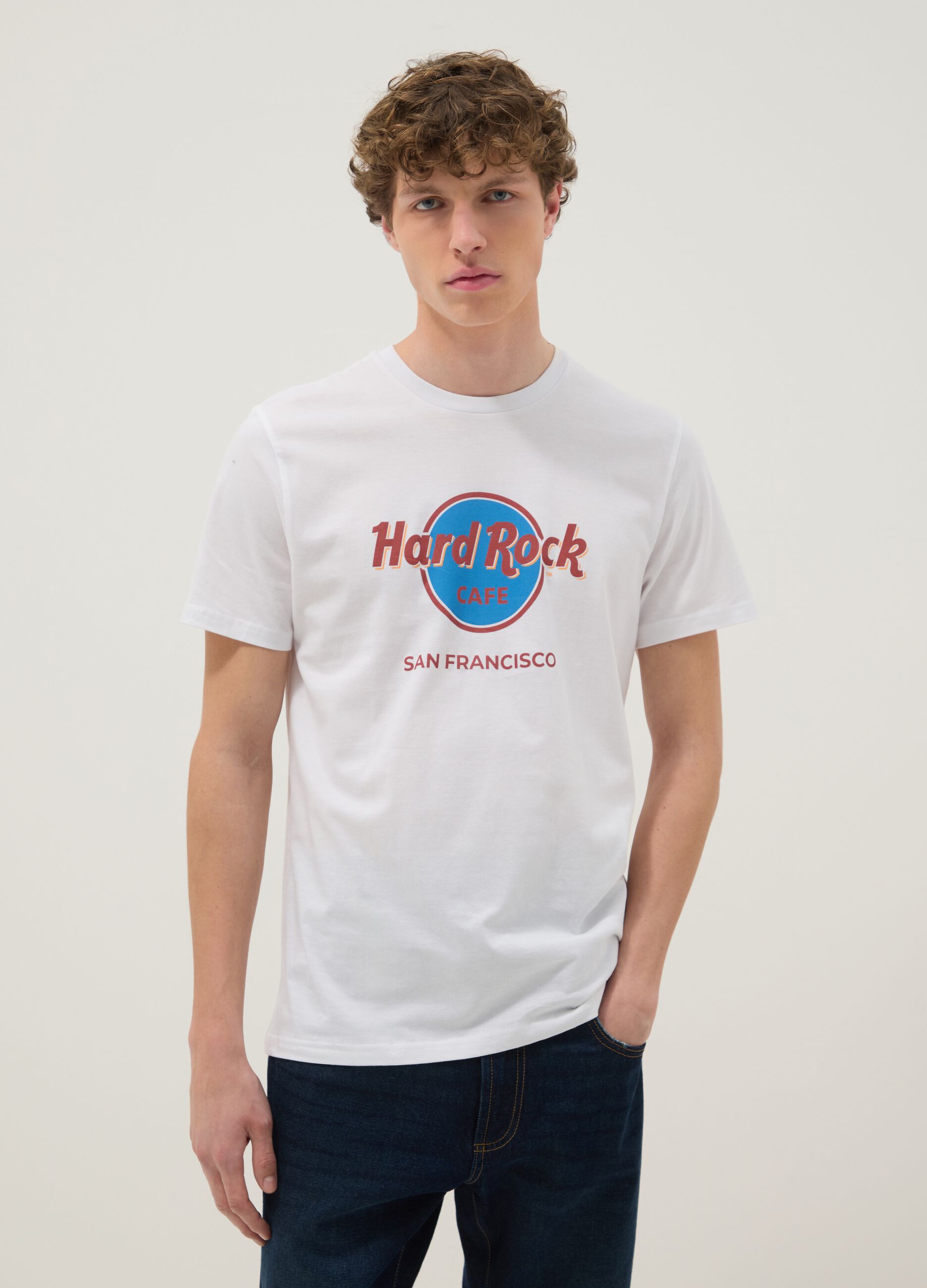 Wei&szlig;es Regular-Fit-T-Shirt aus reiner Baumwolle mit Hard Rock Cafe Print