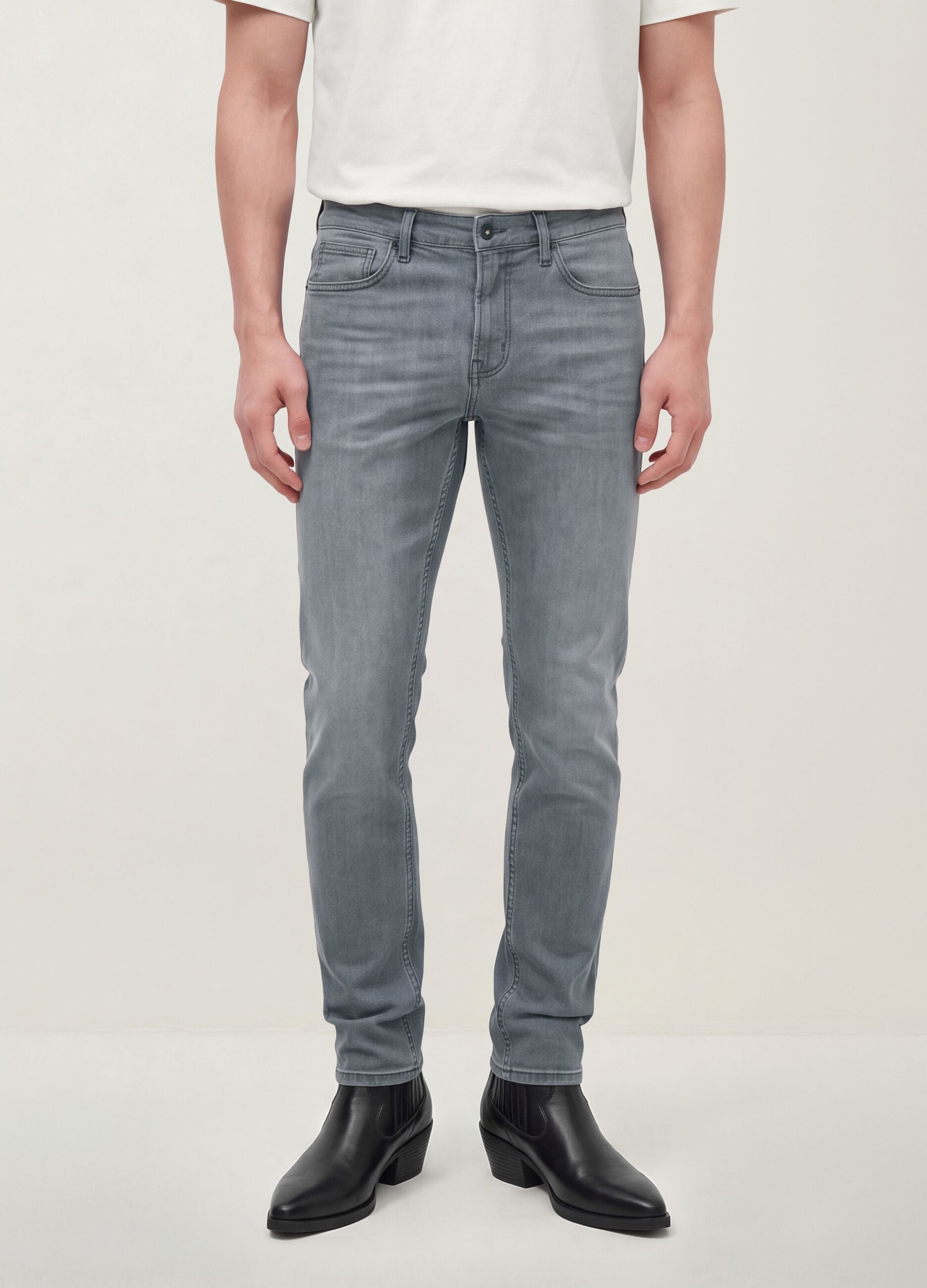Graue Skinny-Fit-Jeans aus Stretch-Baumwolle