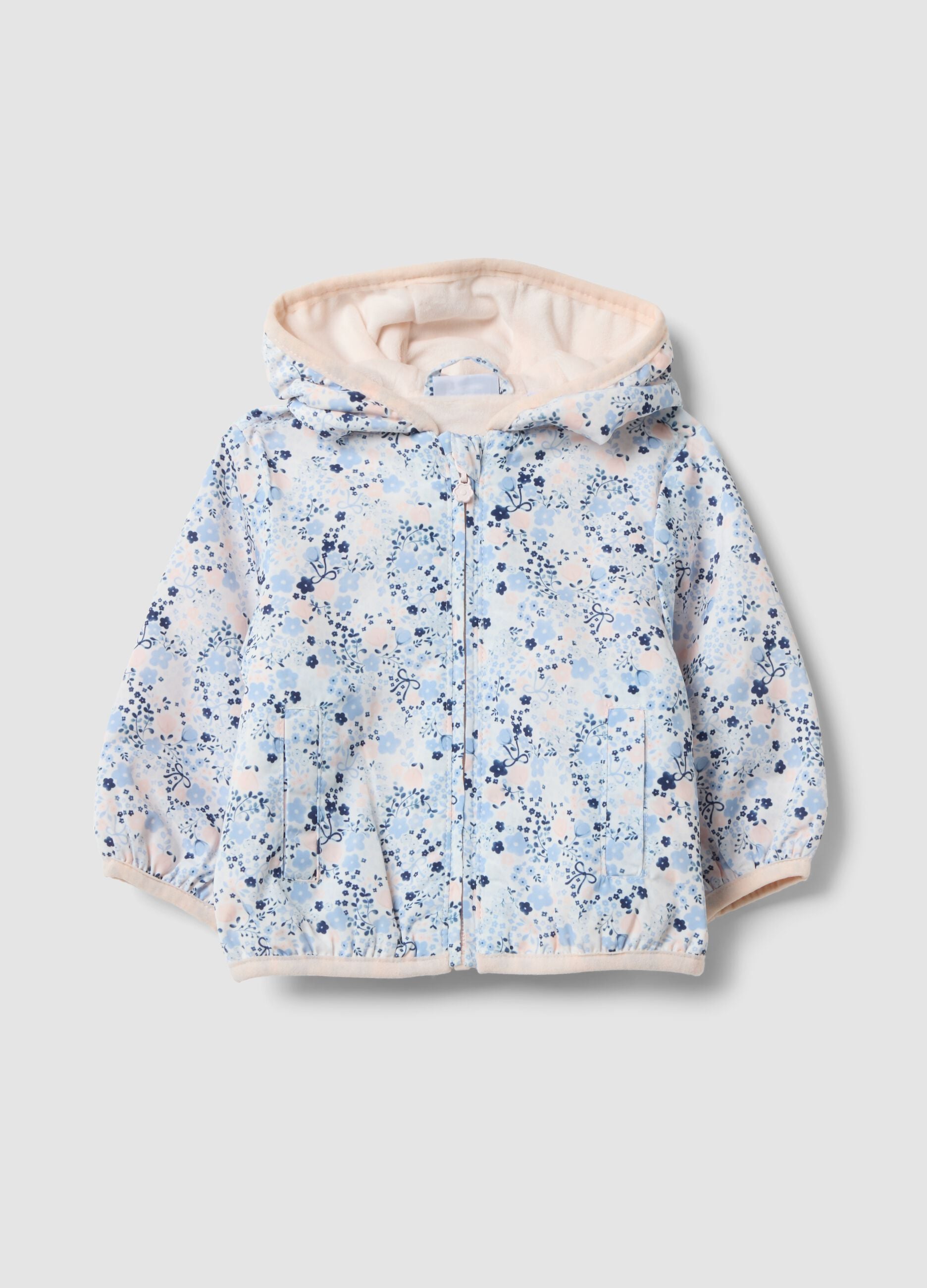 Mehrfarbige Baby-M&auml;dchen-Jacke mit Kapuze und Blumenmuster