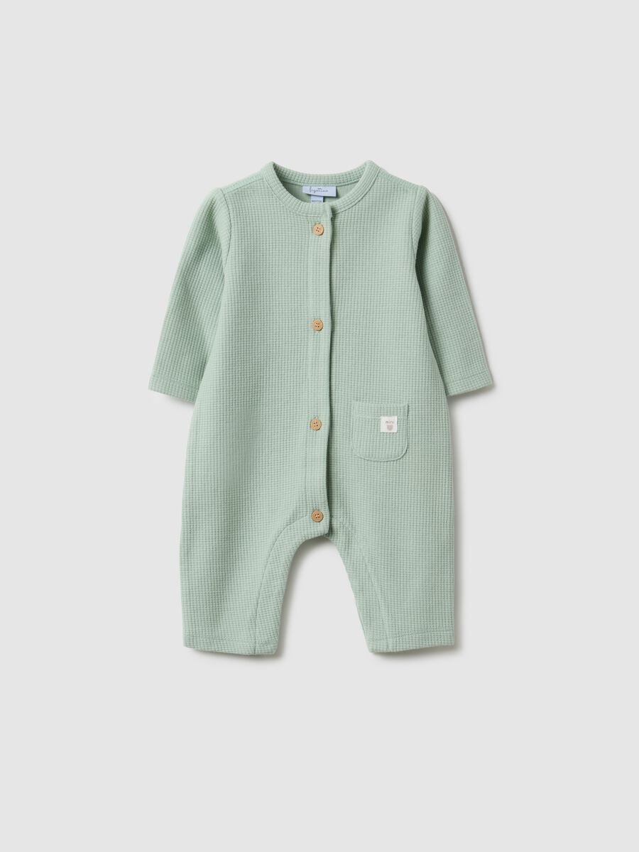 Green pure cotton baby romper with buttons_0