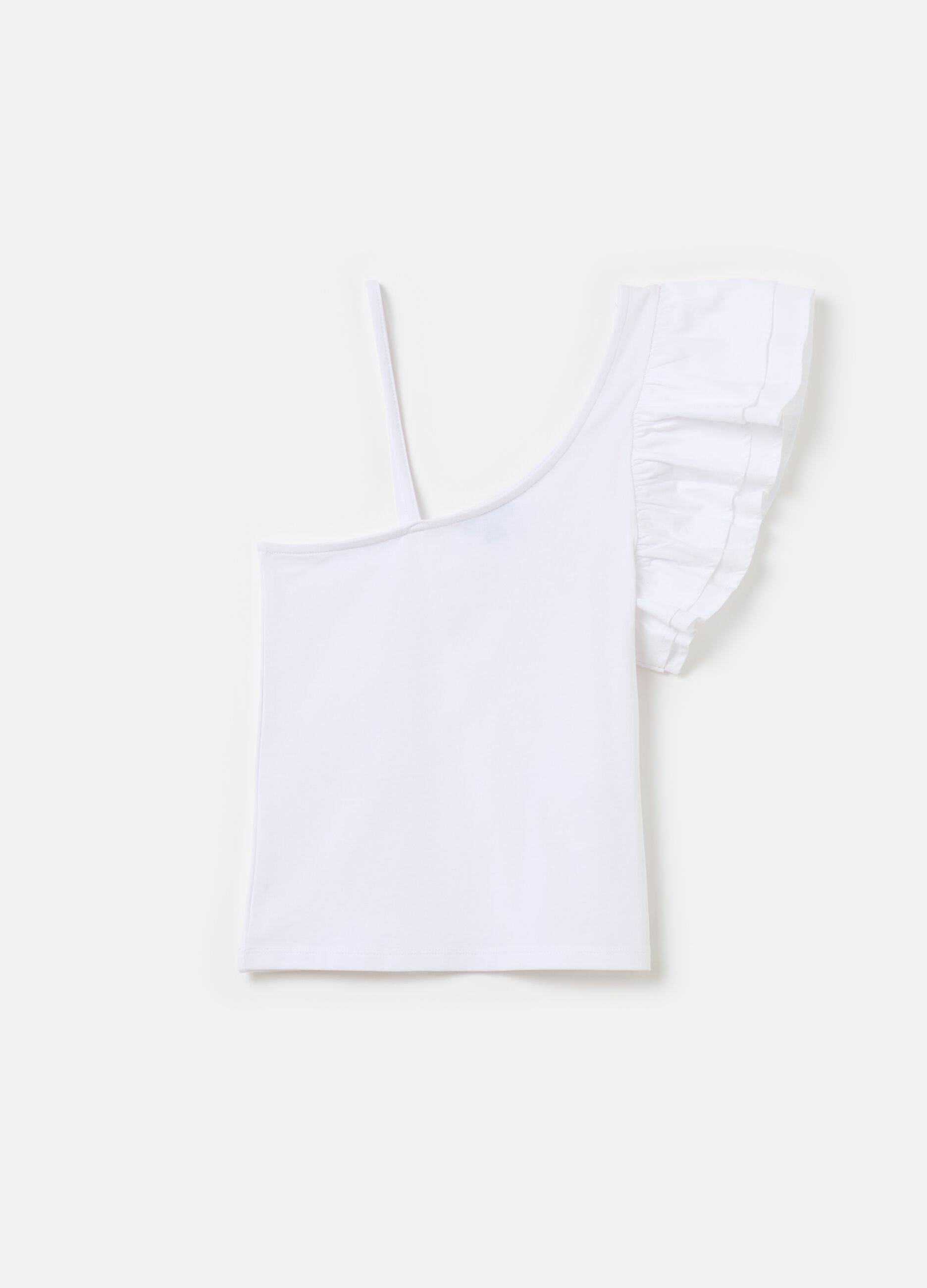 Camiseta de un solo hombro de algodón elástico