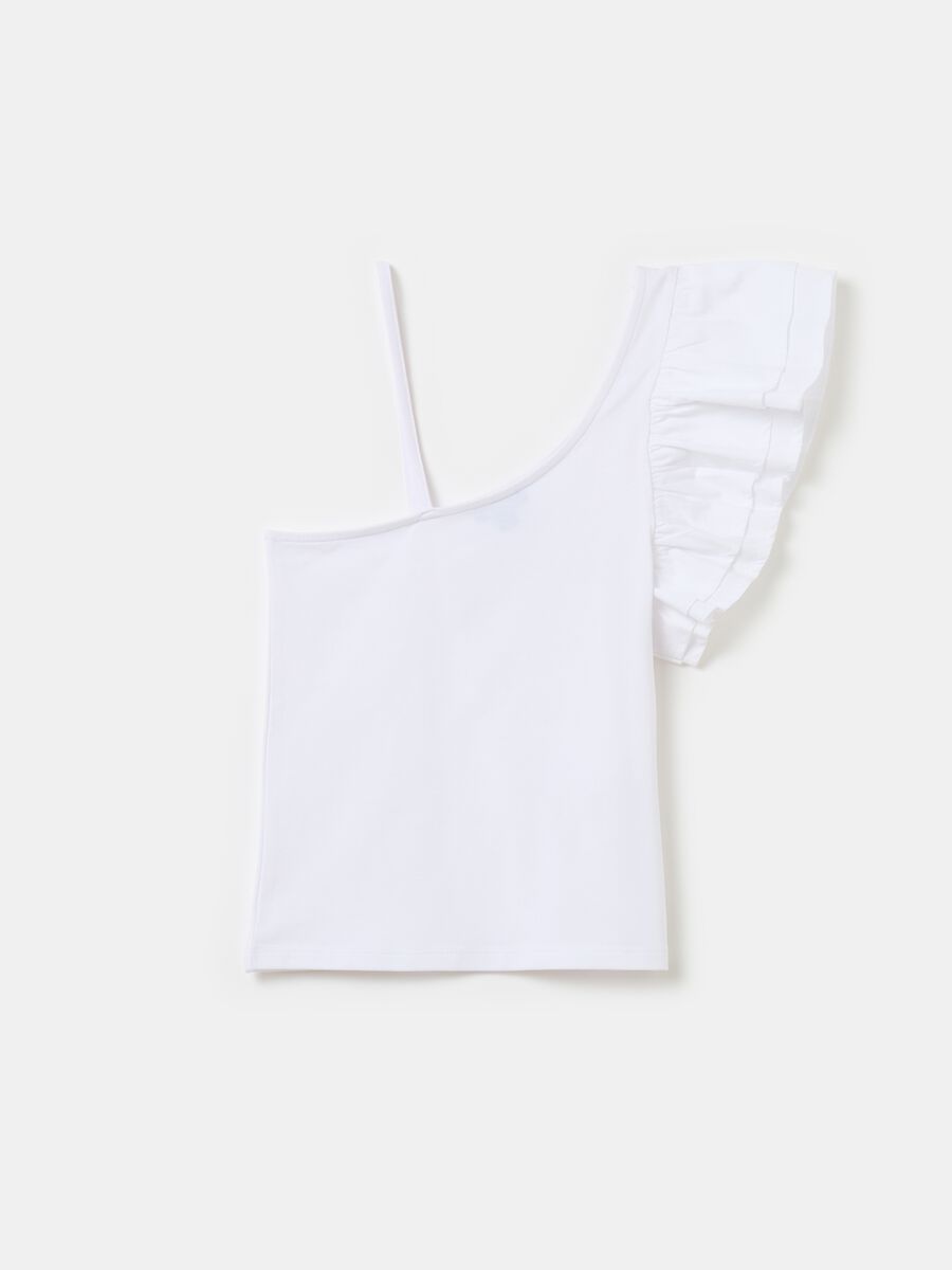 Stretch cotton T-shirt with one shoulder strap_1