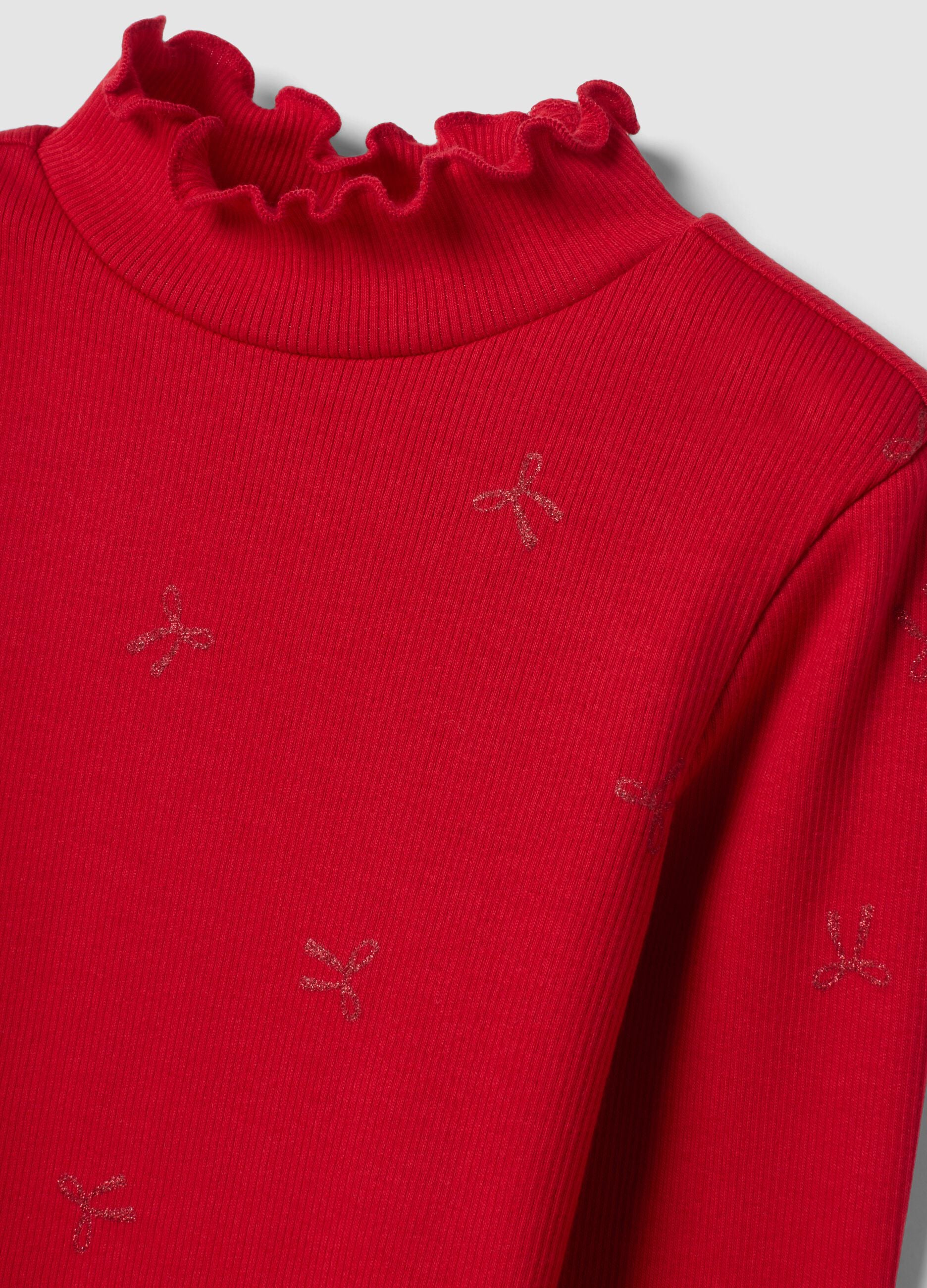 Red stretch cotton top with glitter bows