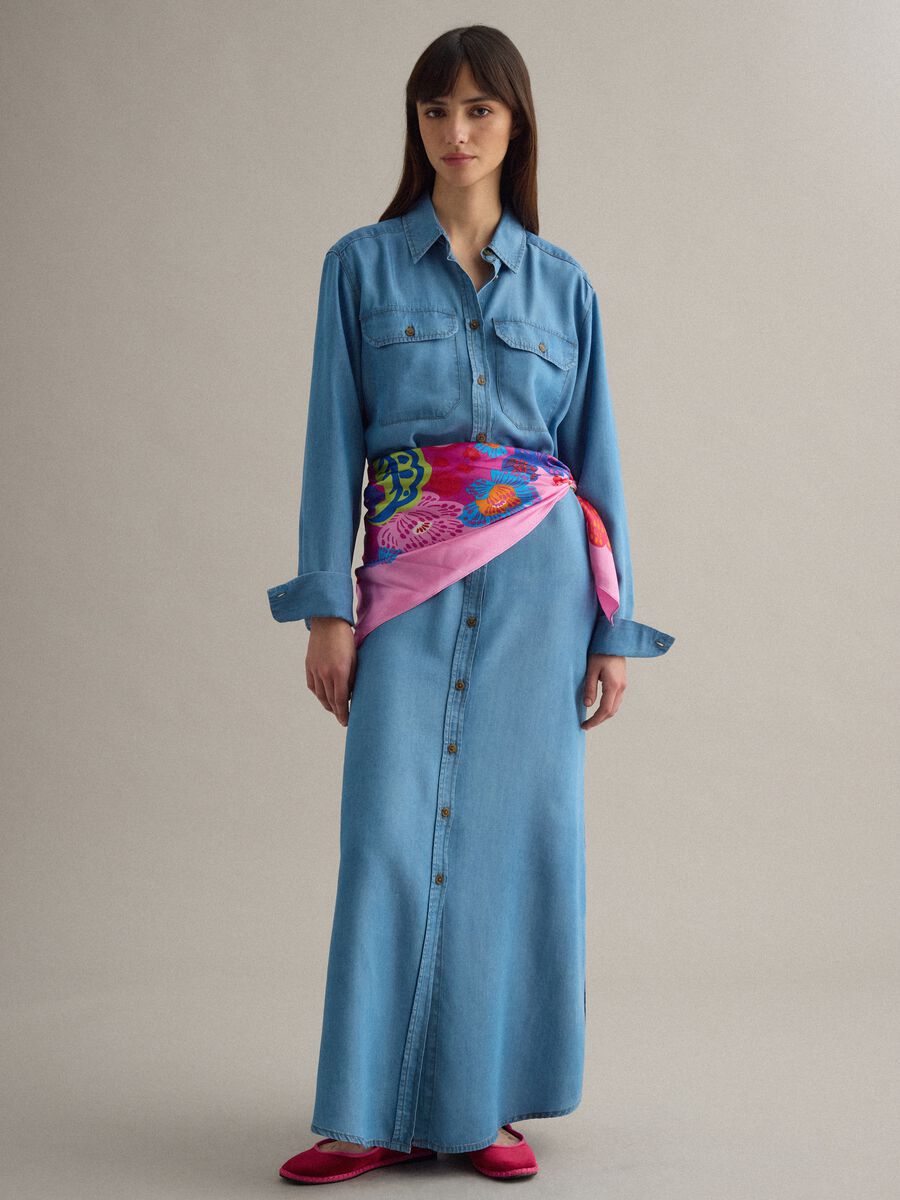 Long dress in pure blue lyocell denim regular fit with belt_0