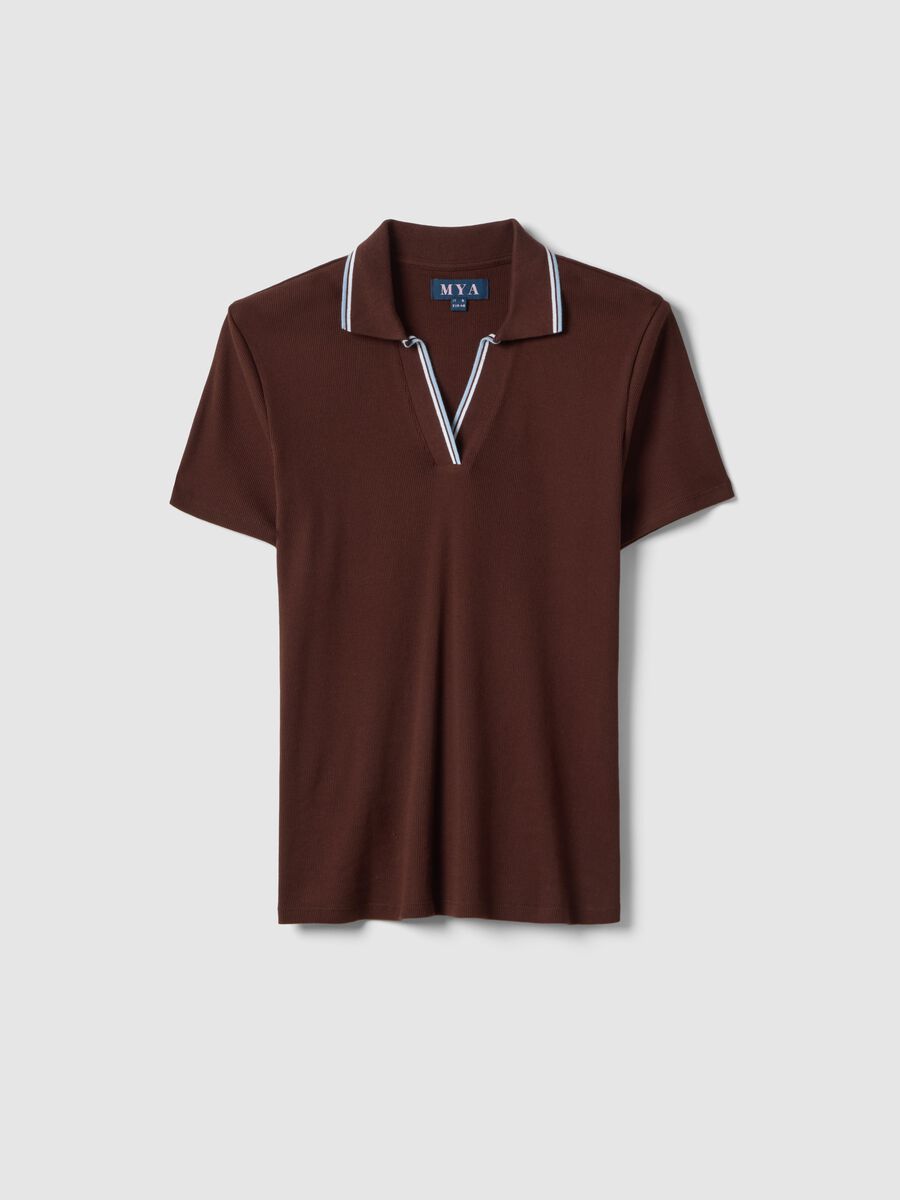 Short-sleeve brown pure cotton polo shirt regular fit_4