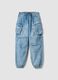 Light blue pure cotton cargo jeans with elasticated waist, relaxed fit_3