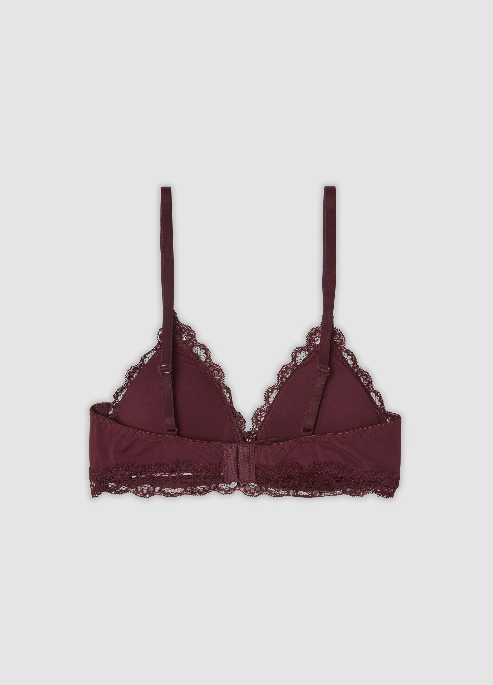 Purple stretch microfibre triangle bra with lace
