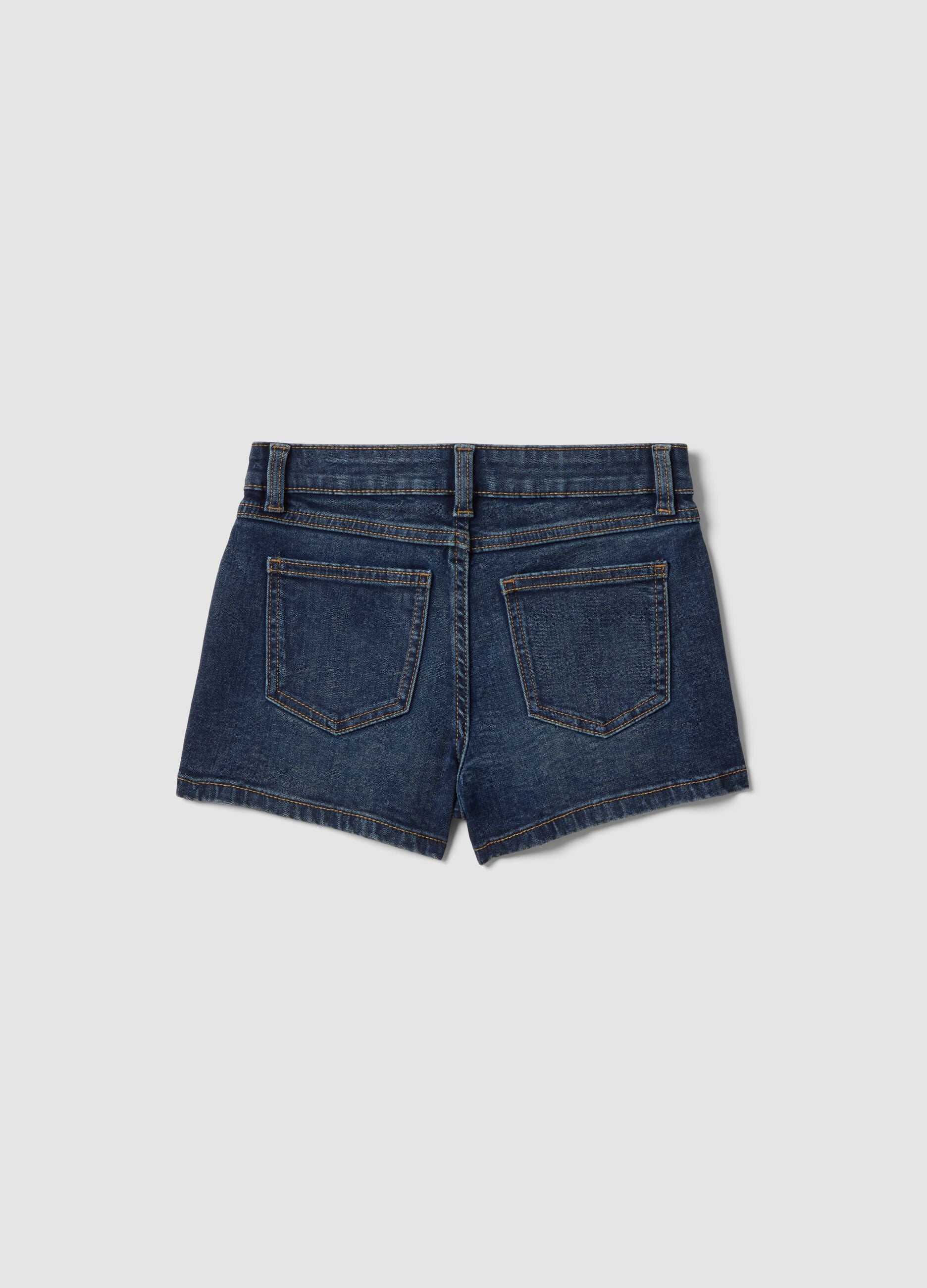 Blue stretch cotton-blend denim shorts for girls, slim fit