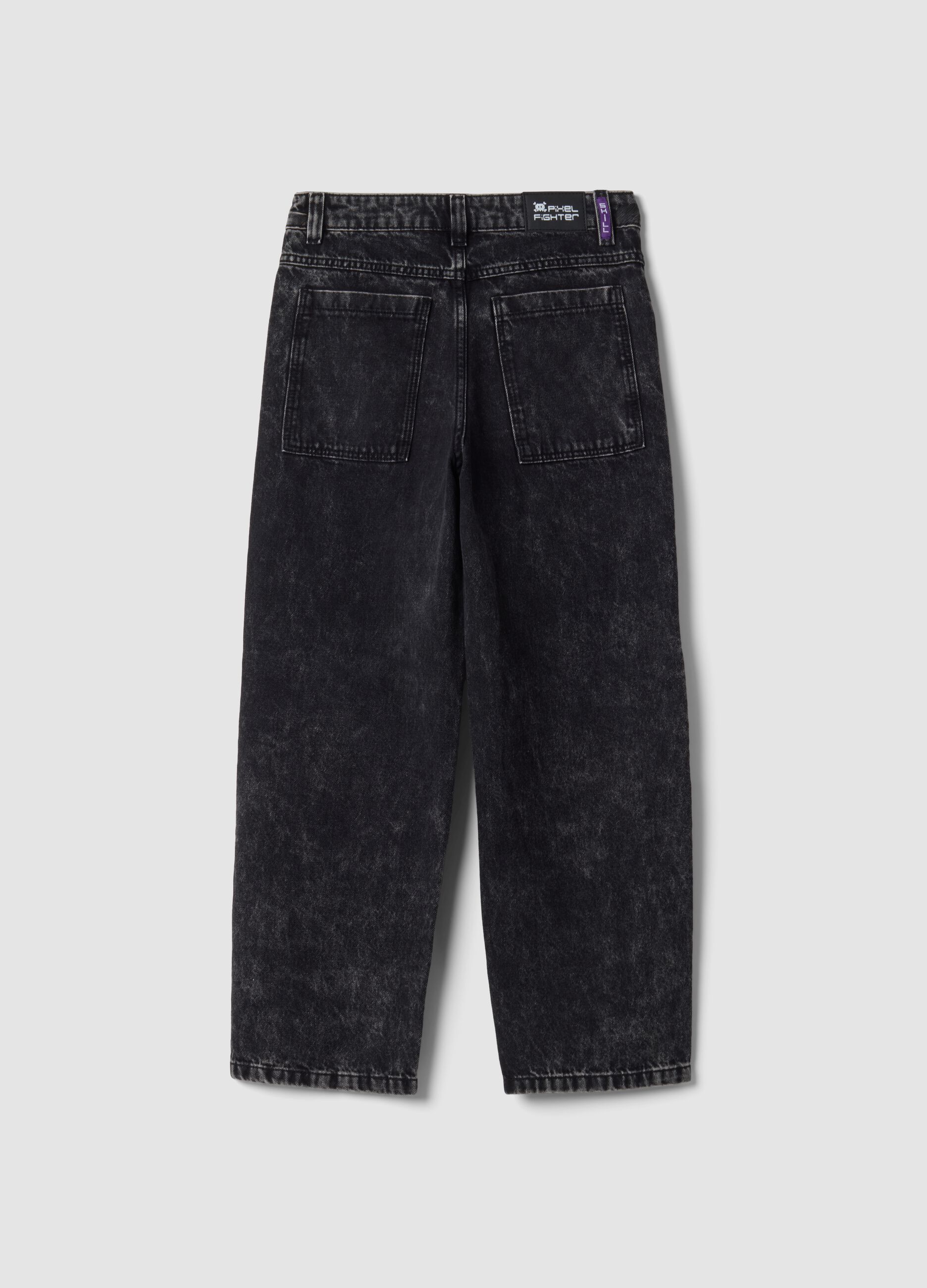 Schwarze Cargo-Jeans aus reiner Baumwolle, Skater Fit