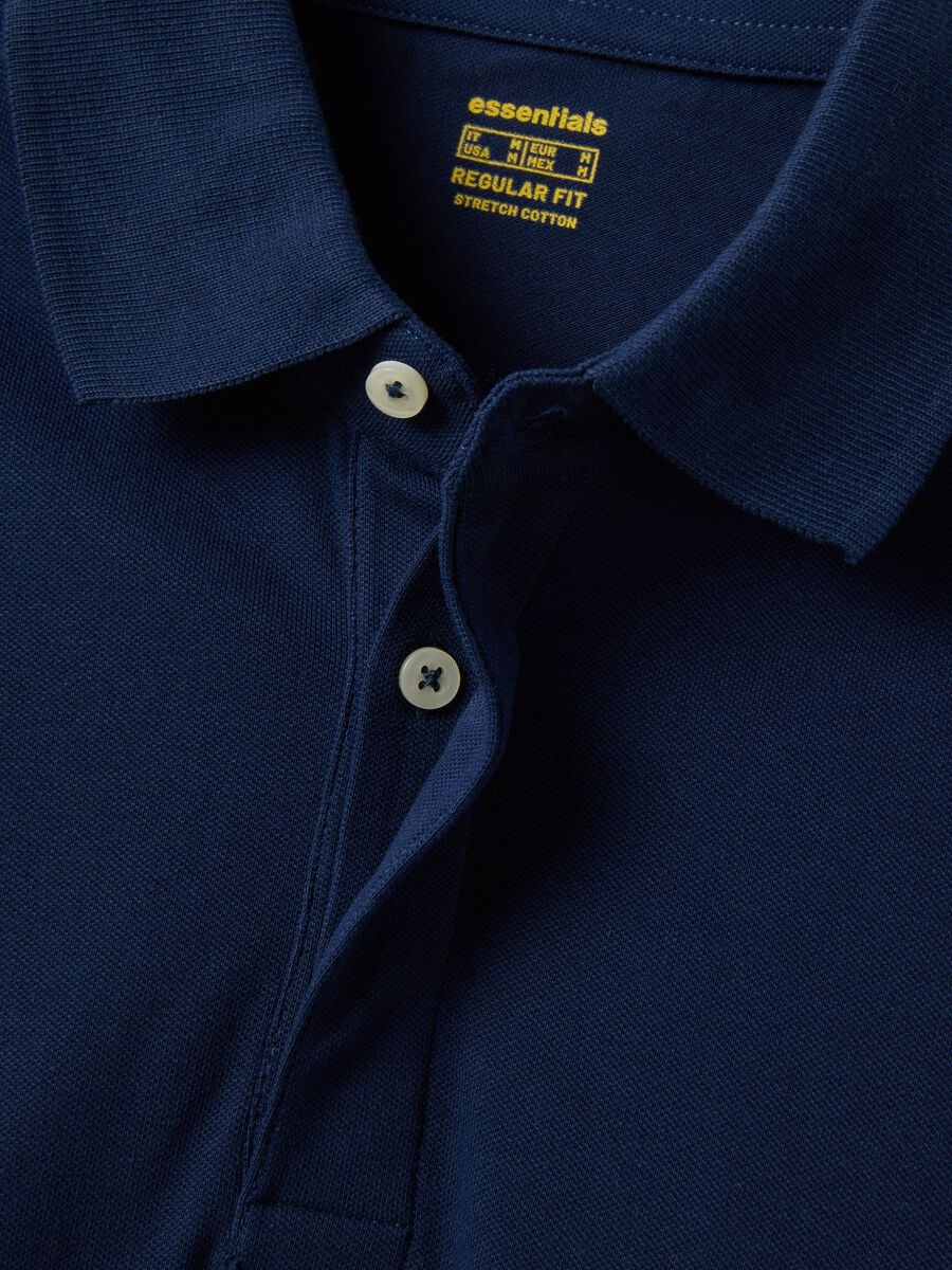Navy stretch-cotton long-sleeve polo shirt, regular fit_5
