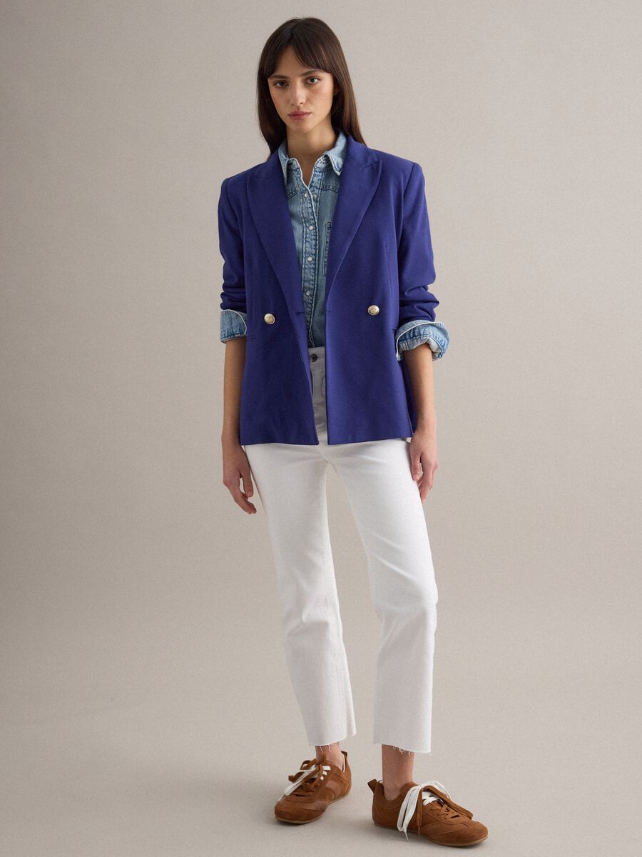 Blue Cotton Stretch Regular Fit Blazer_2