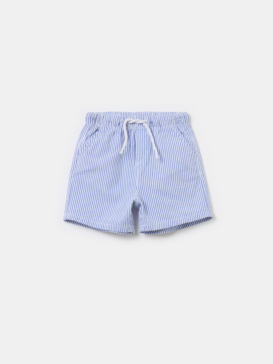 Shorts de rayas de algodón con cordón_0